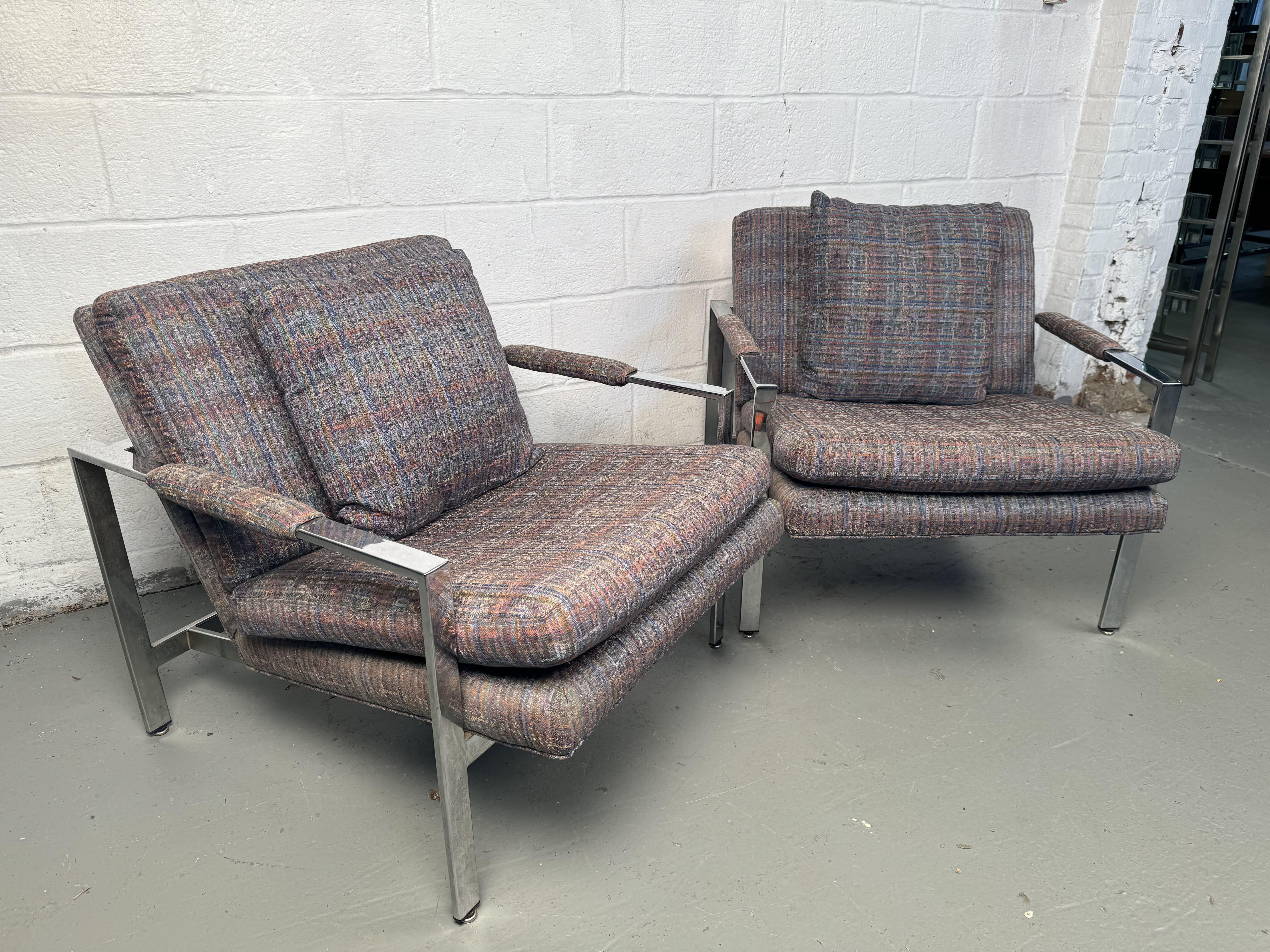 Milo Baughman para Thayer Coggin Sillones de bar cromados planos Moderno de mediados de siglo en venta