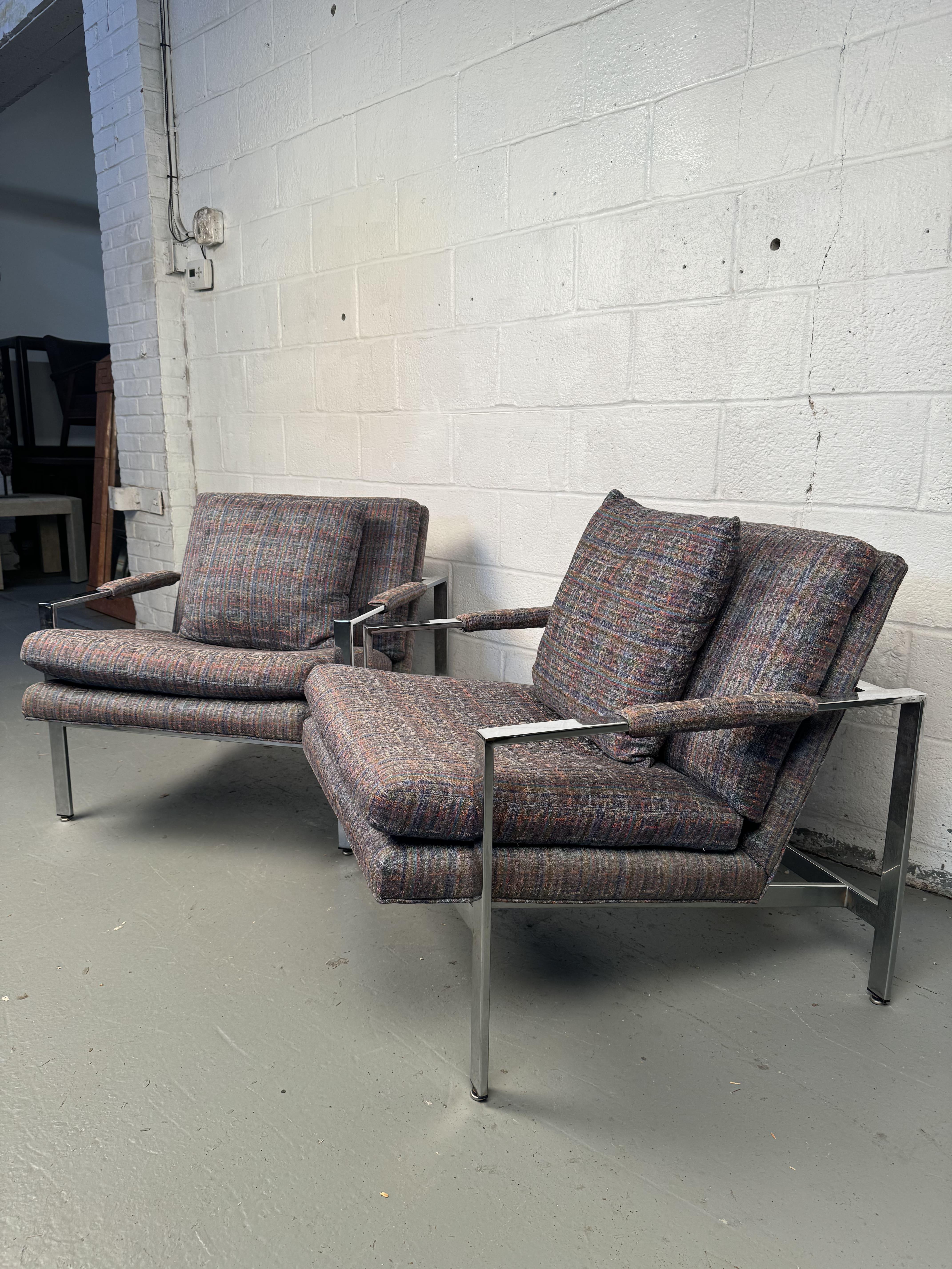 Milo Baughman para Thayer Coggin Sillones de bar cromados planos en Bueno estado para la venta en Brooklyn, NY