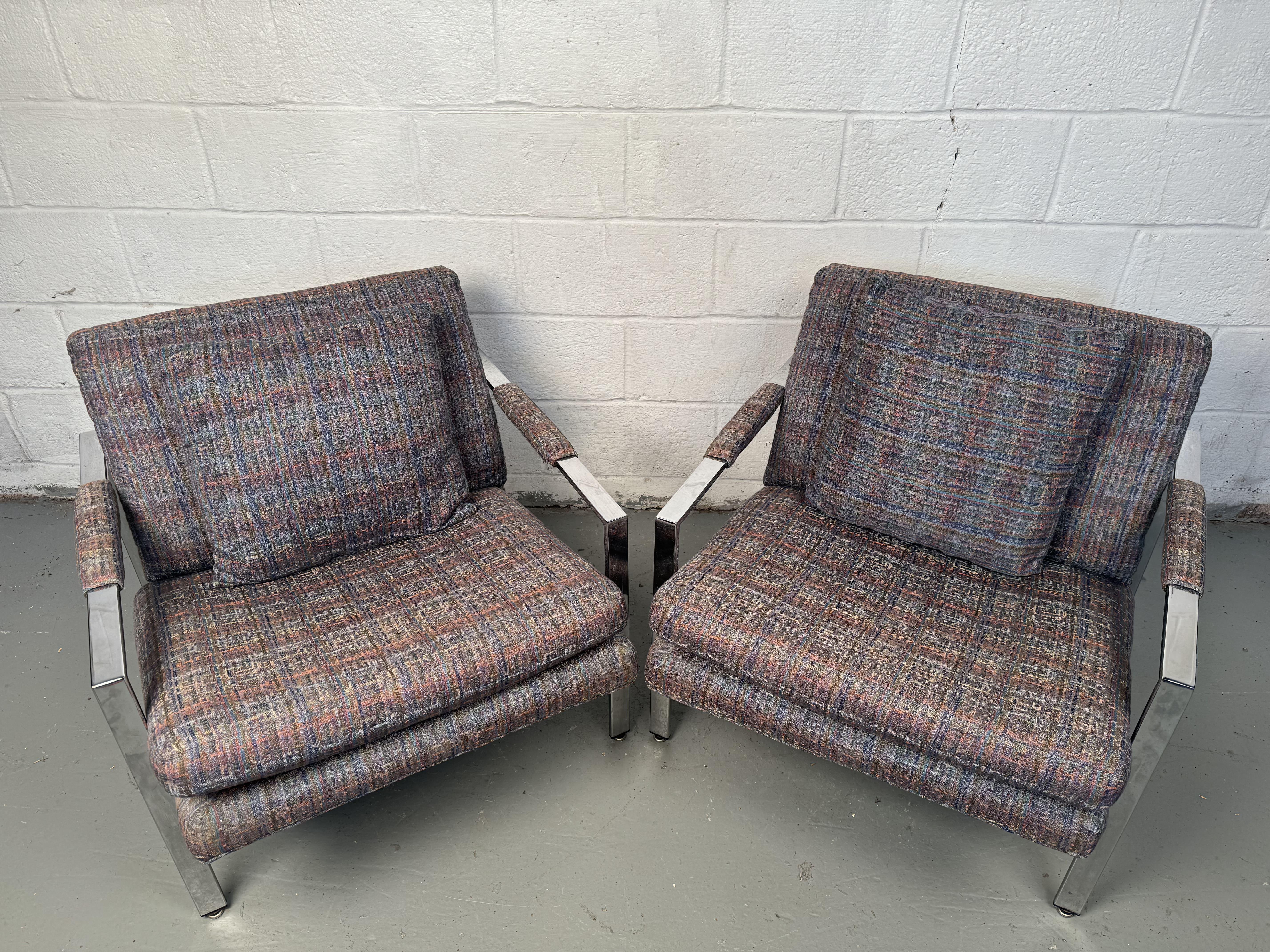 Milo Baughman para Thayer Coggin Sillones de bar cromados planos siglo XX en venta