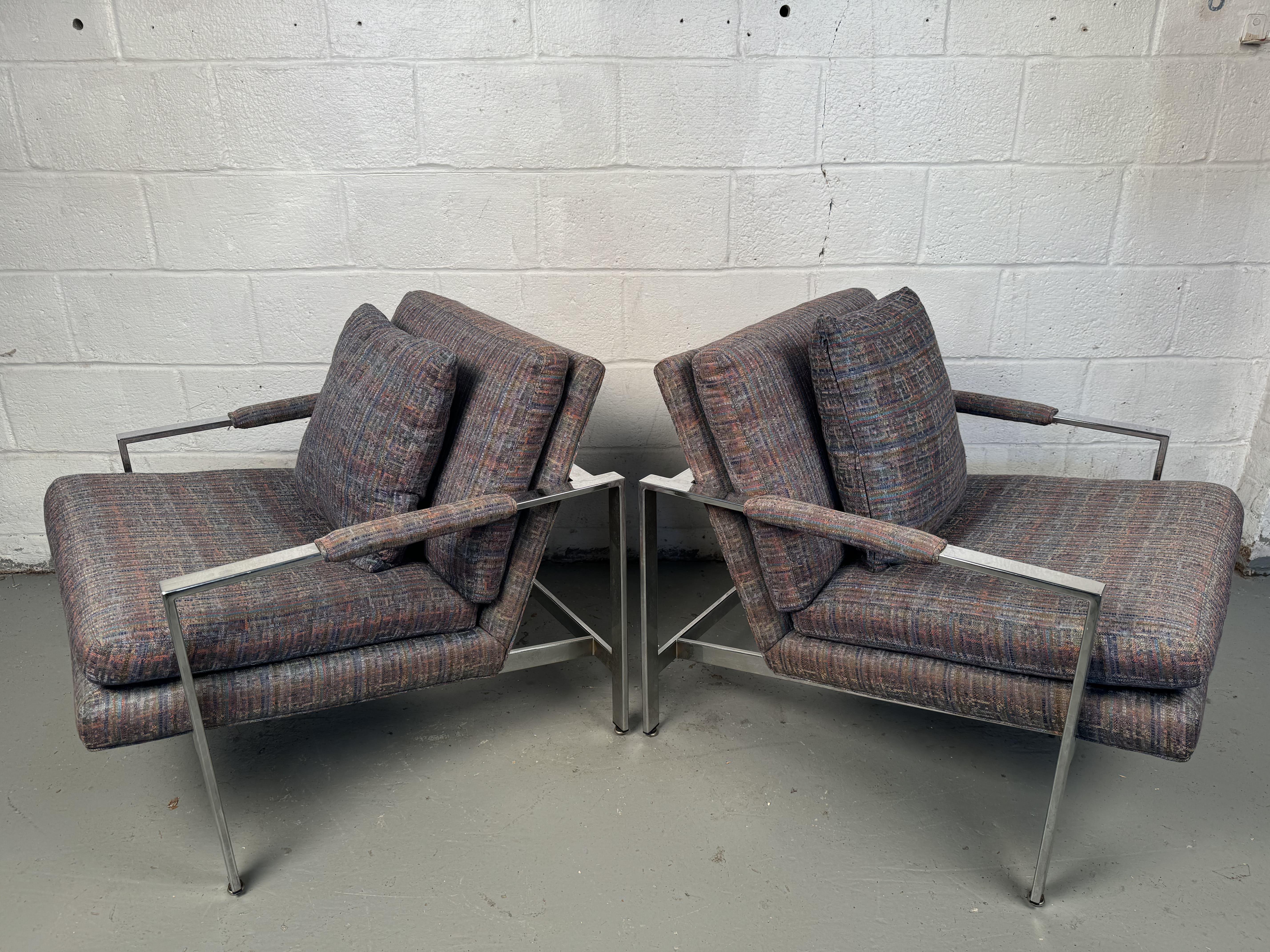 Milo Baughman para Thayer Coggin Sillones de bar cromados planos Metal en venta