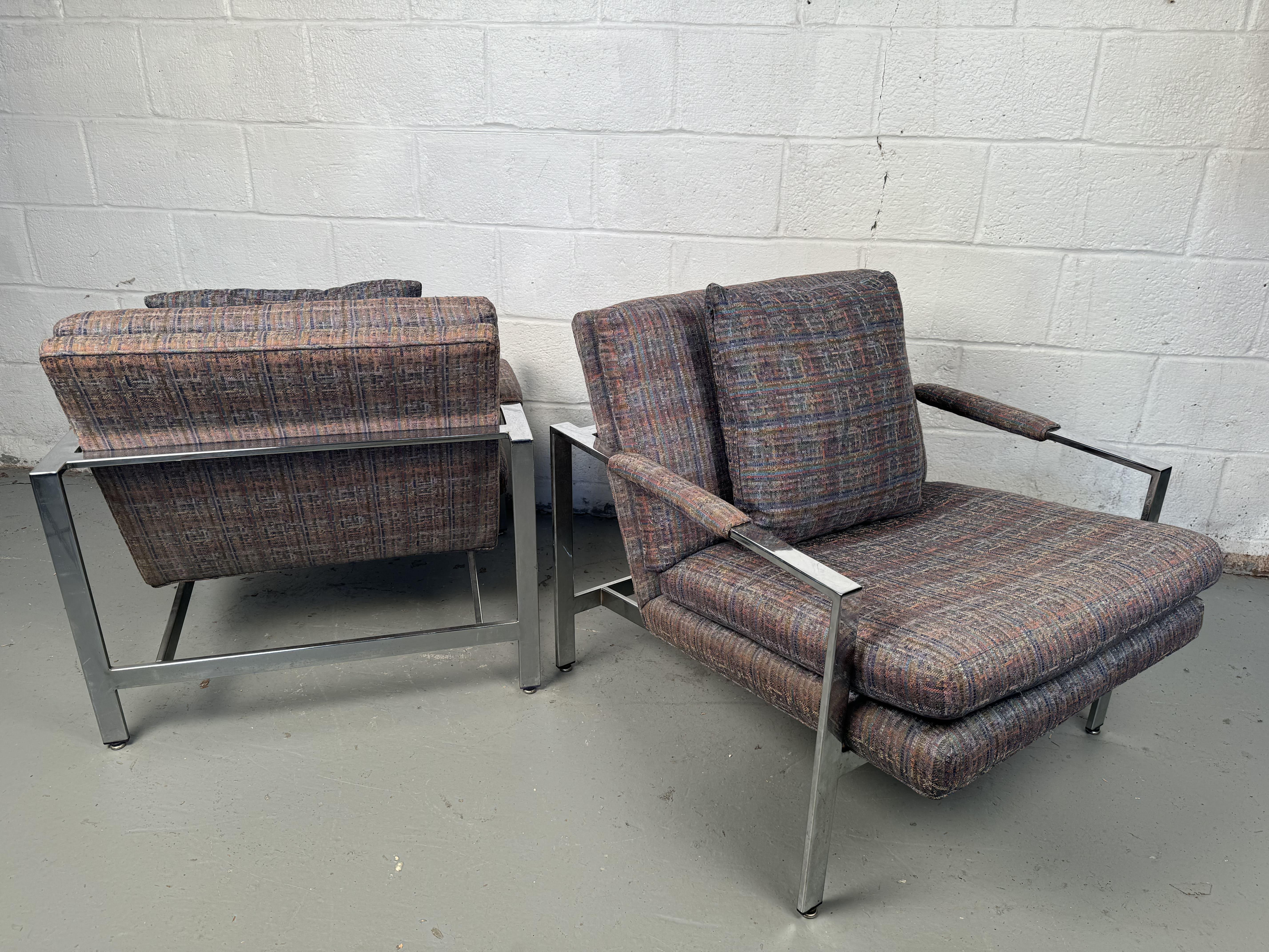 Milo Baughman para Thayer Coggin Sillones de bar cromados planos en venta 1