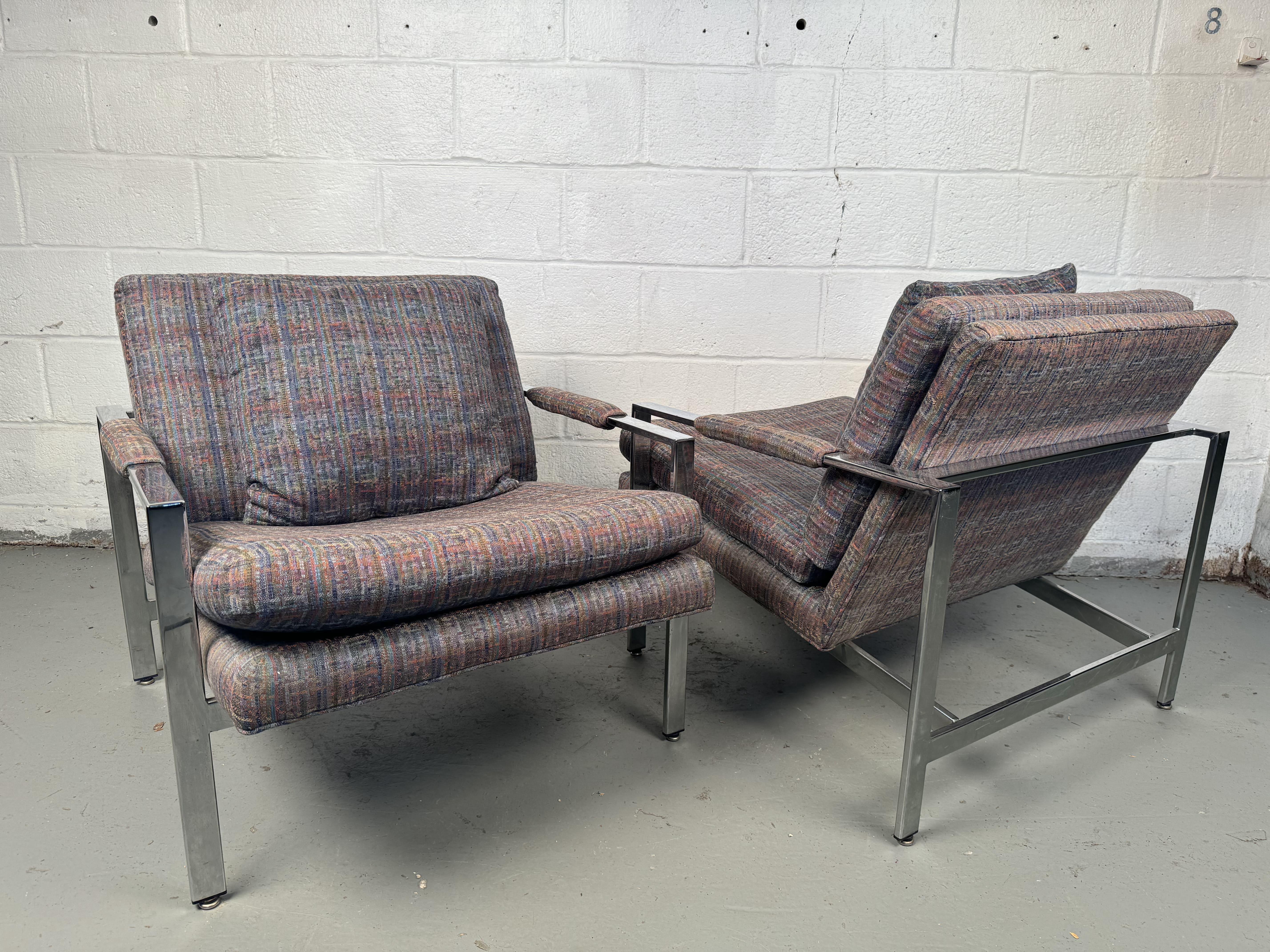 Milo Baughman para Thayer Coggin Sillones de bar cromados planos en venta 2