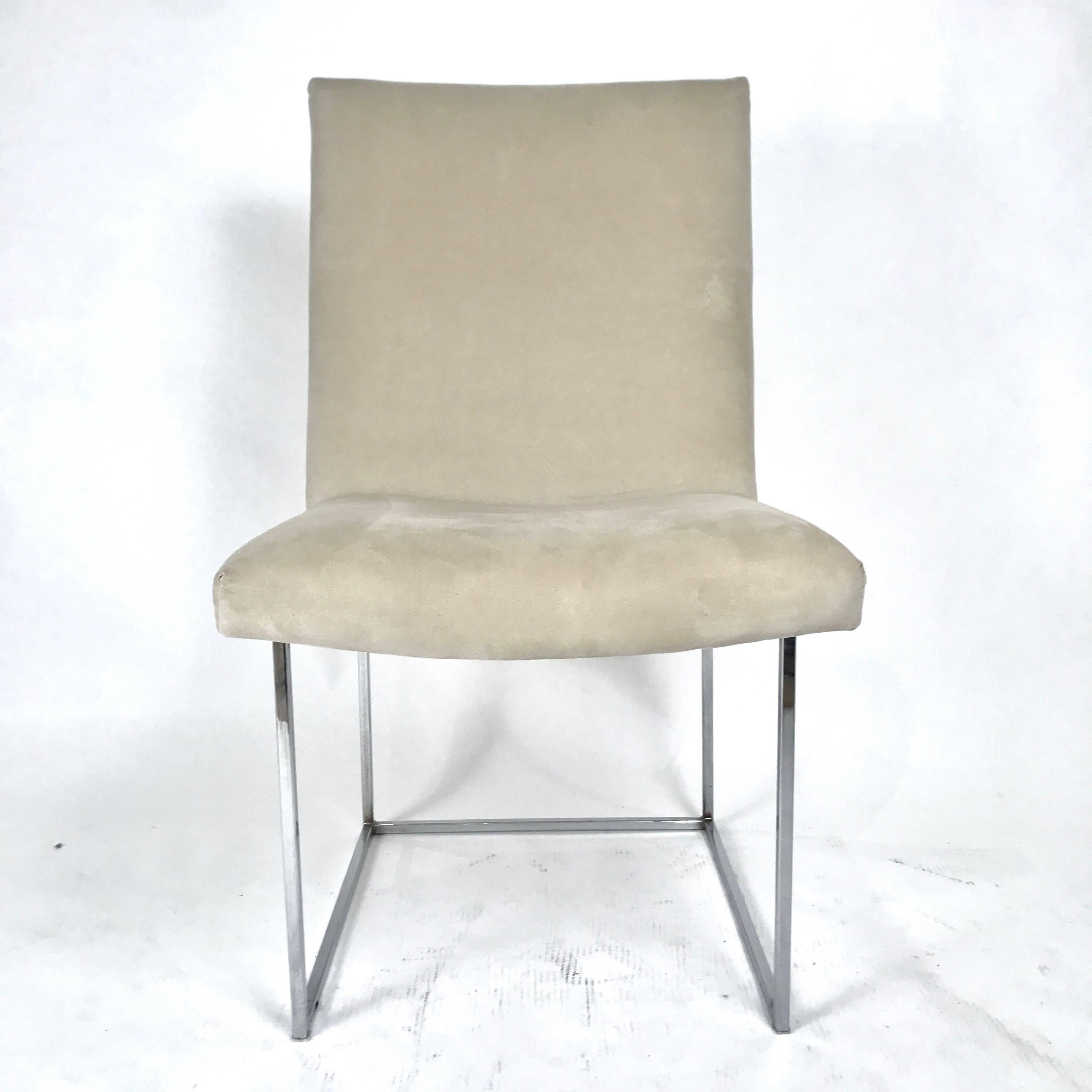 Mid-Century Modern Milo Baughman for Thayer Coggin Chrome Framed Dining Chairs with Ultrasuede
