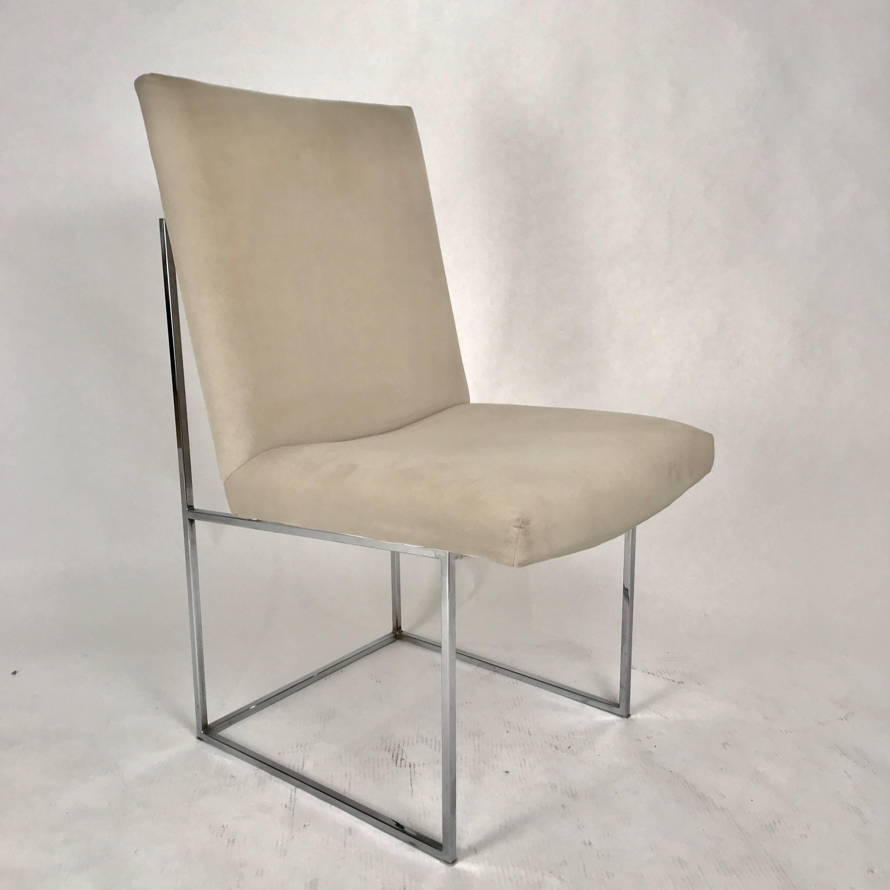 American Milo Baughman for Thayer Coggin Chrome Framed Dining Chairs with Ultrasuede