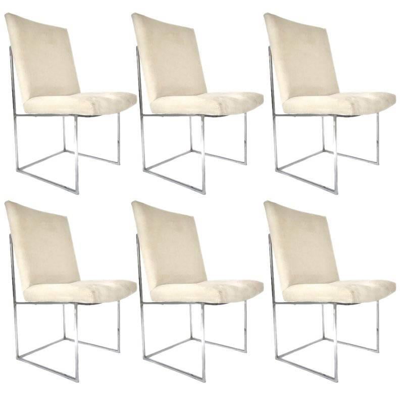 Milo Baughman for Thayer Coggin Chrome Framed Dining Chairs with Ultrasuede