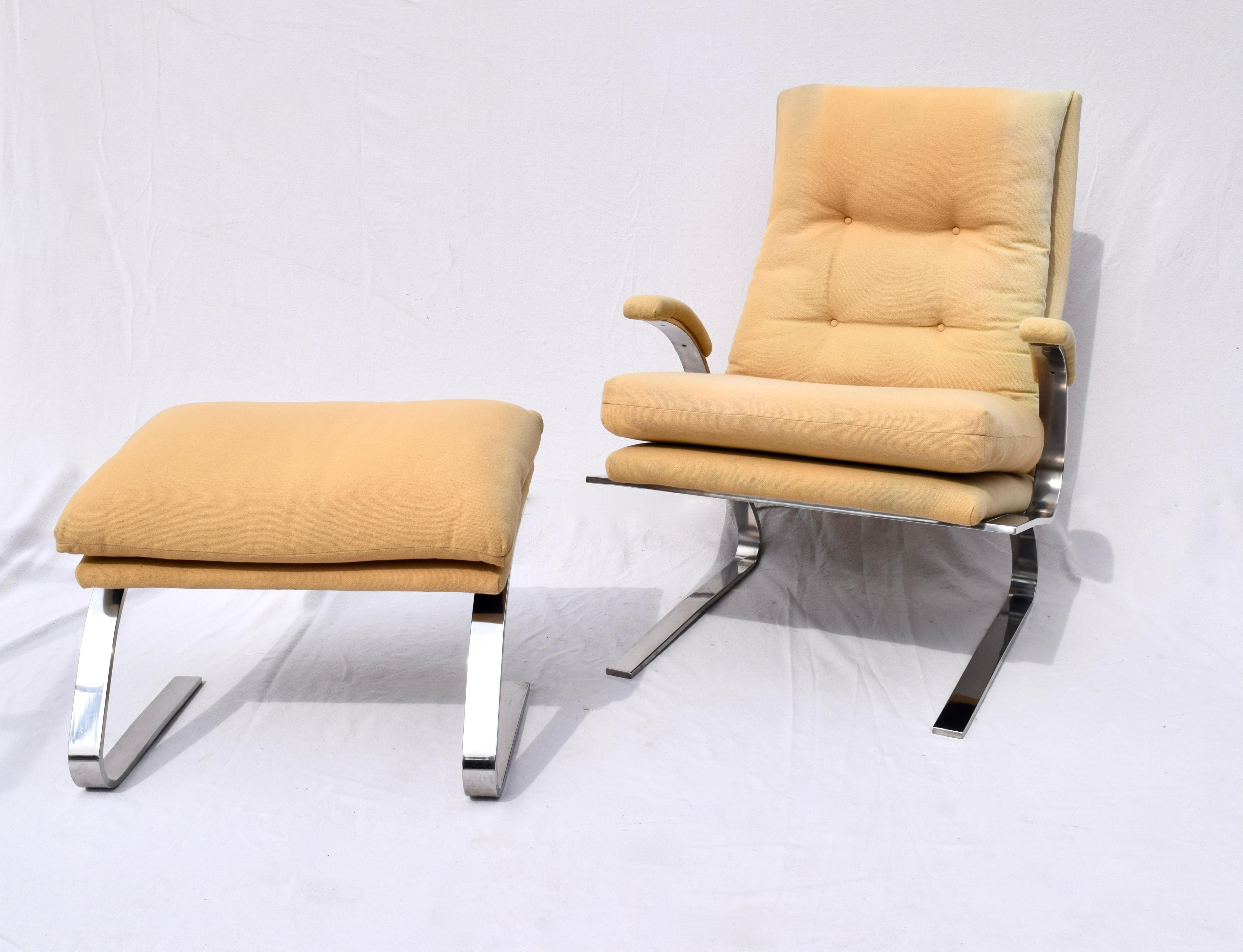 Steel Milo Baughman for Thayer Coggin Chrome Lounge Chair and Ottoman, USA, 1970s