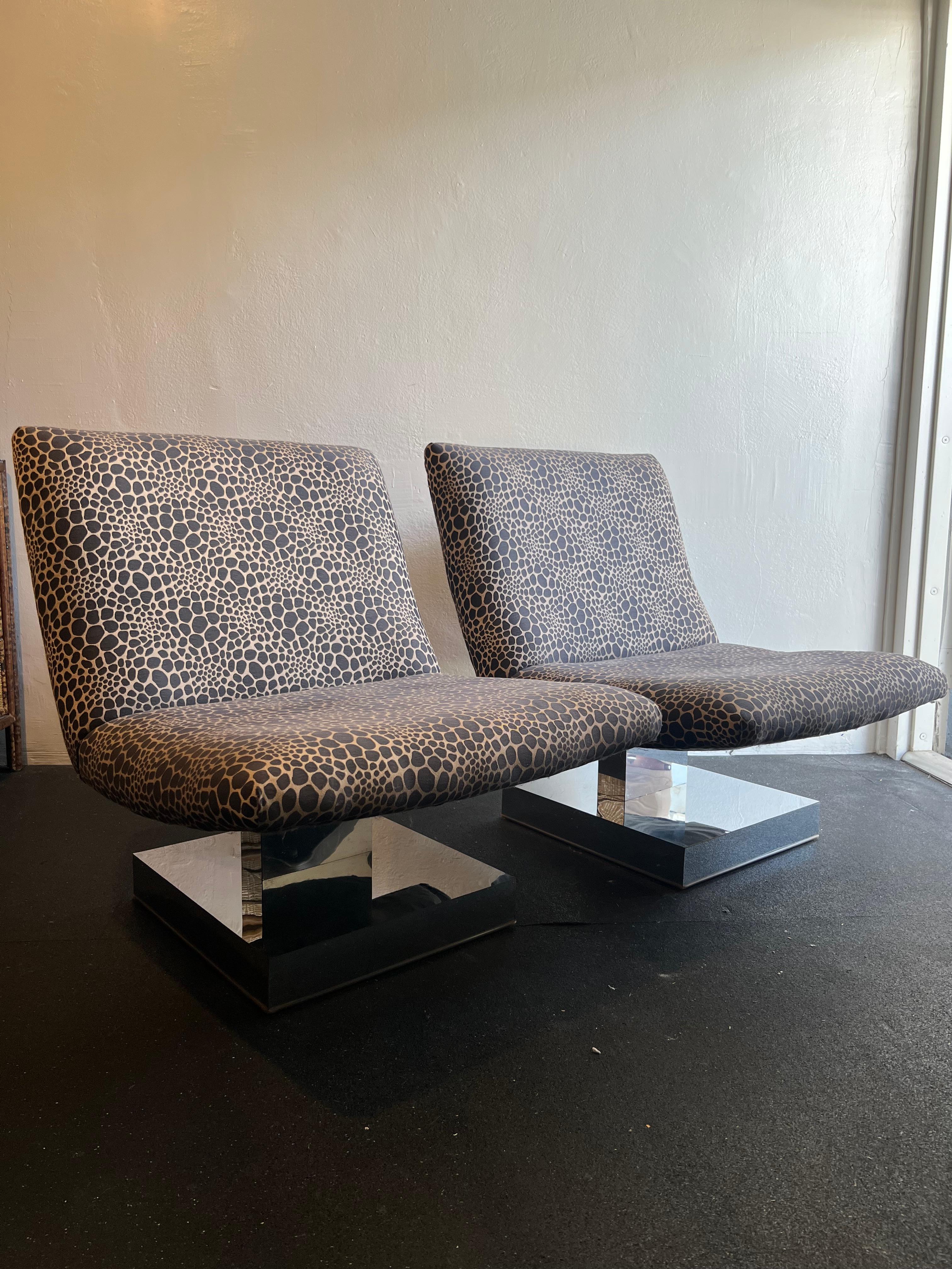 Mid-Century Modern Milo Baughman for Thayer Coggin Chrome Lounge Chairs - a Pair For Sale