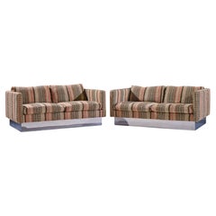 Milo Baughman for Thayer Coggin Chrome Settee Loveseat Sofas - Pair