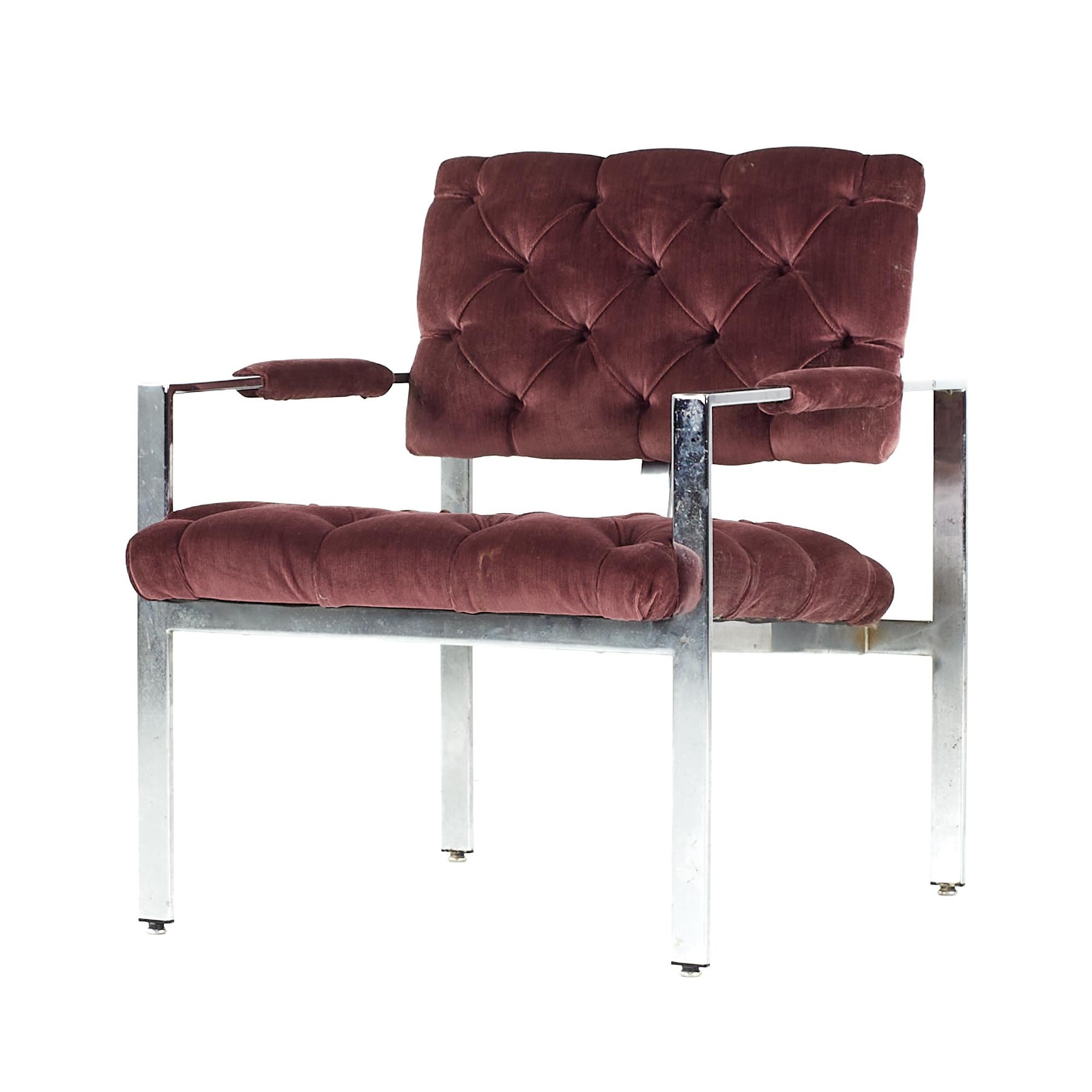 Milo Baughman per Thayer Coggin - Poltroncine cromate con inserti - Coppia In condizioni buone in vendita a Countryside, IL