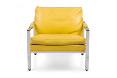 Fauteuil de bar plat en vinyle jaune chromé Milo Baughman pour Thayer Coggin