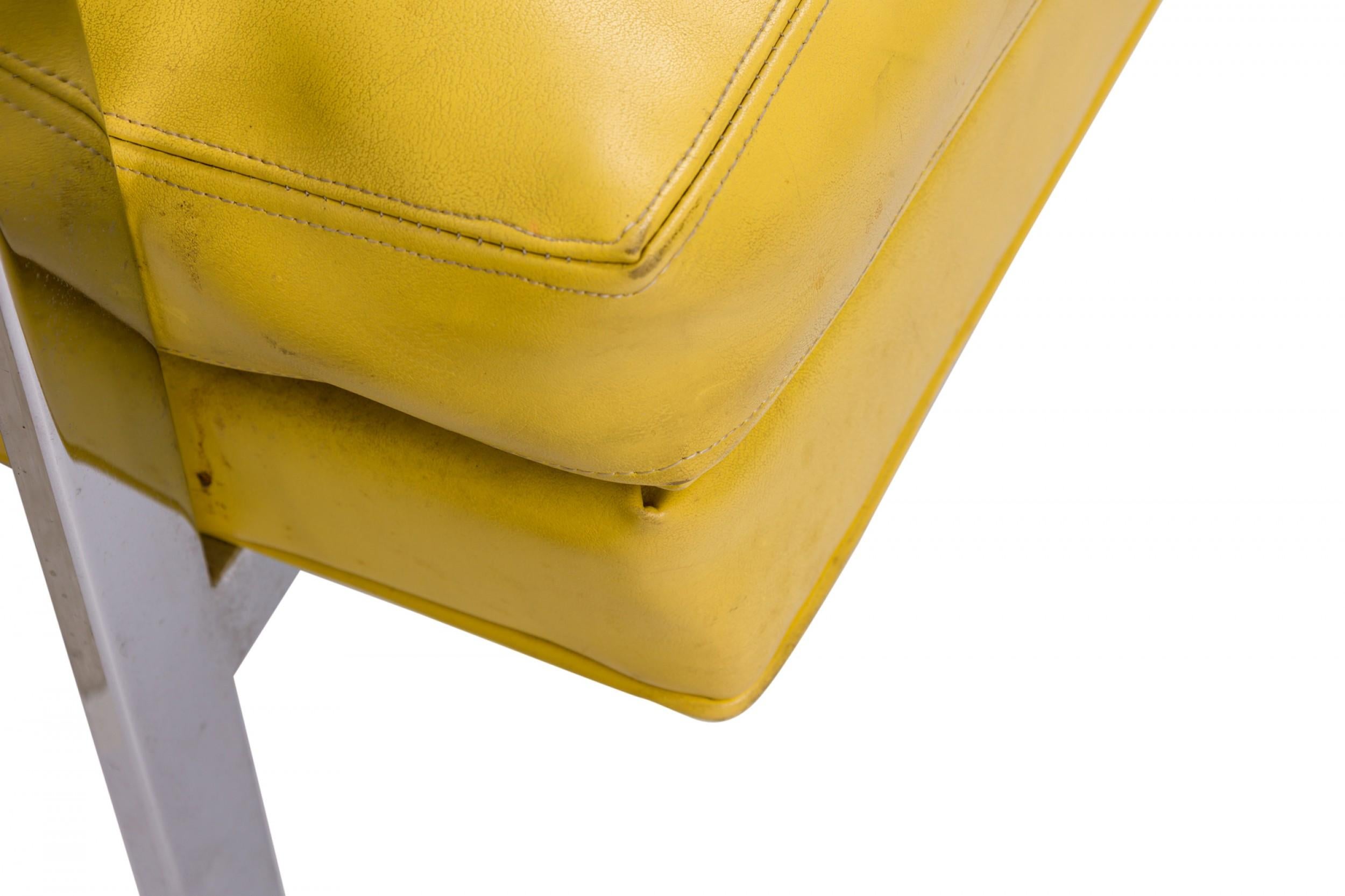 Fabric Milo Baughman for Thayer Coggin Chrome Yellow Vinyl Flat Bar Lounge Armchair For Sale