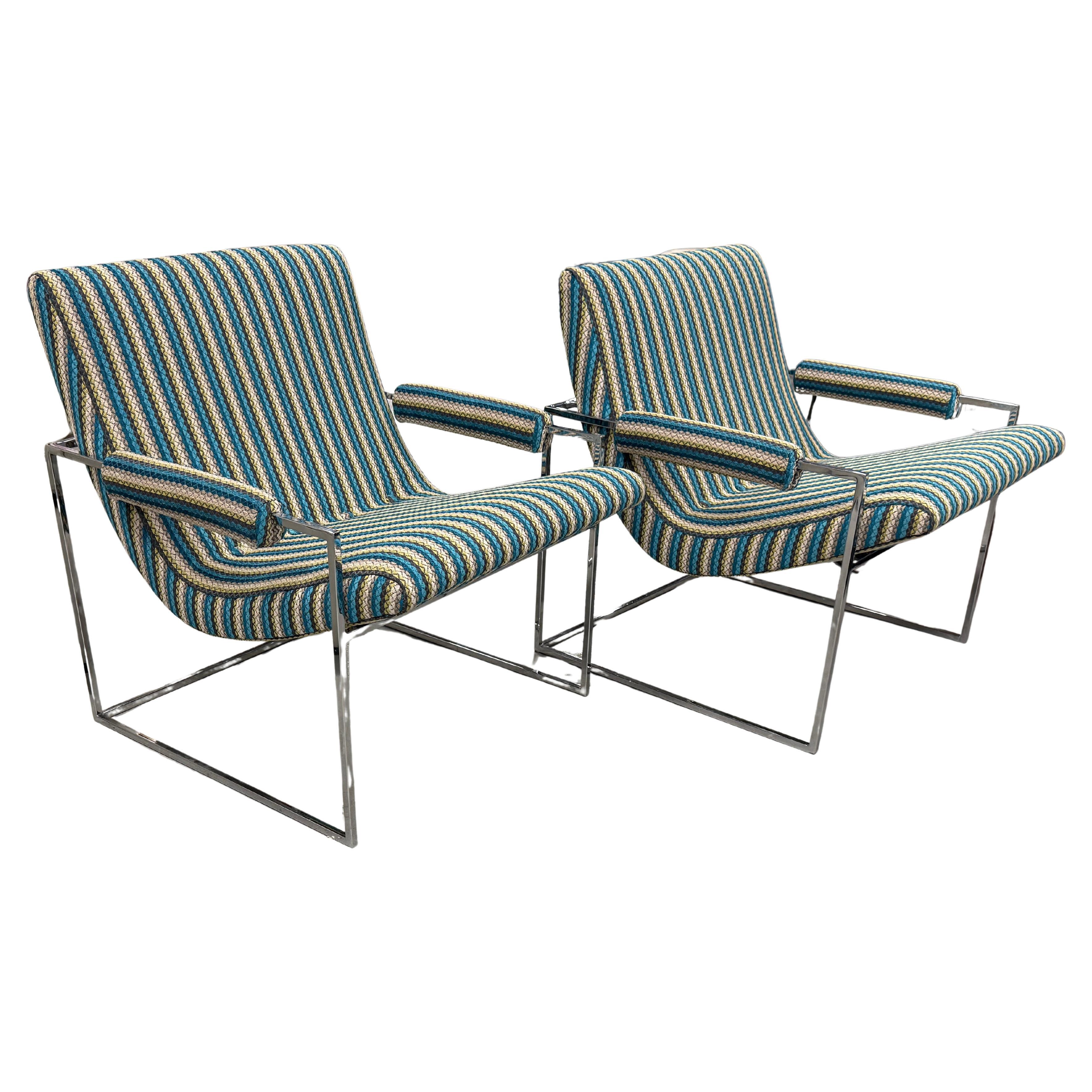 Milo Baughman for Thayer Coggin Chromed Steel Lounge Chairs in vendita