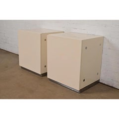 Milo Baughman for Thayer Coggin Cream Lacquer and Chrome Nightstands, Pair