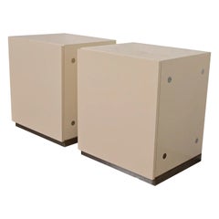 Milo Baughman for Thayer Coggin Cream Lacquer and Chrome Nightstands, Pair