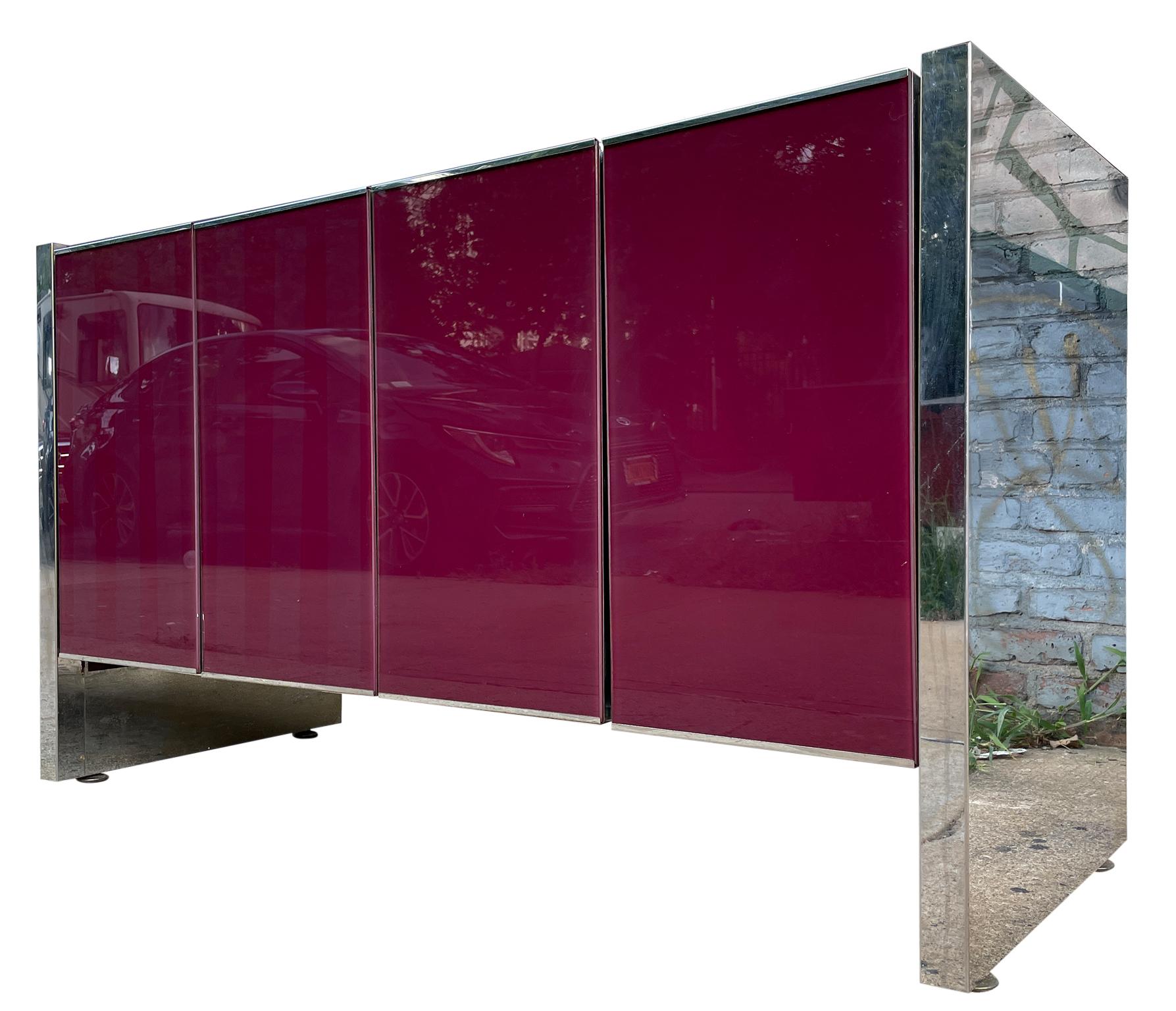 Milo Baughman for Thayer Coggin Credenza Glass Chrome 4 Door Purple 2