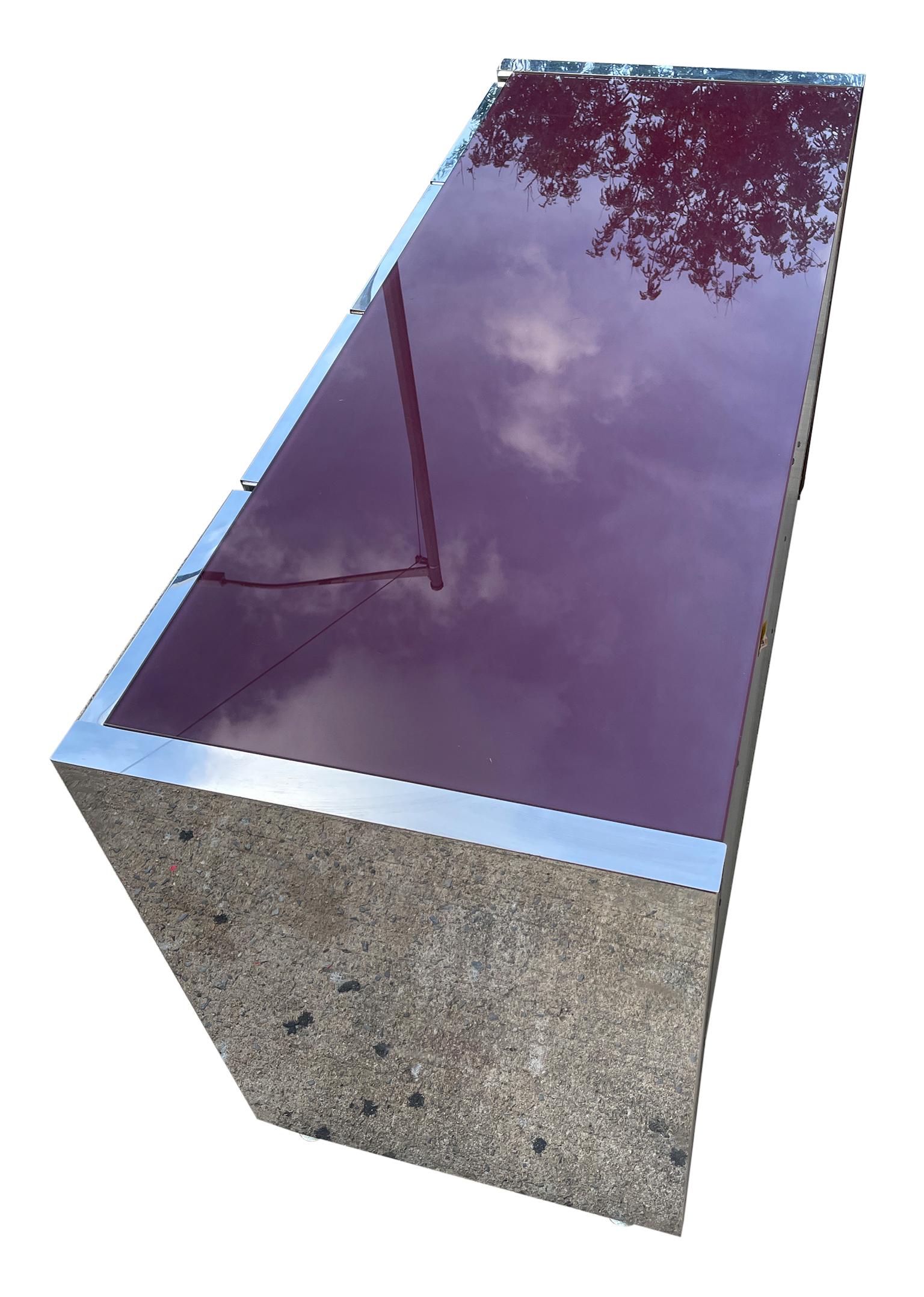 Milo Baughman for Thayer Coggin Credenza Glass Chrome 4 Door Purple 1