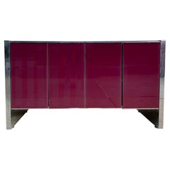 Milo Baughman for Thayer Coggin Credenza Glass Chrome 4 Door Purple