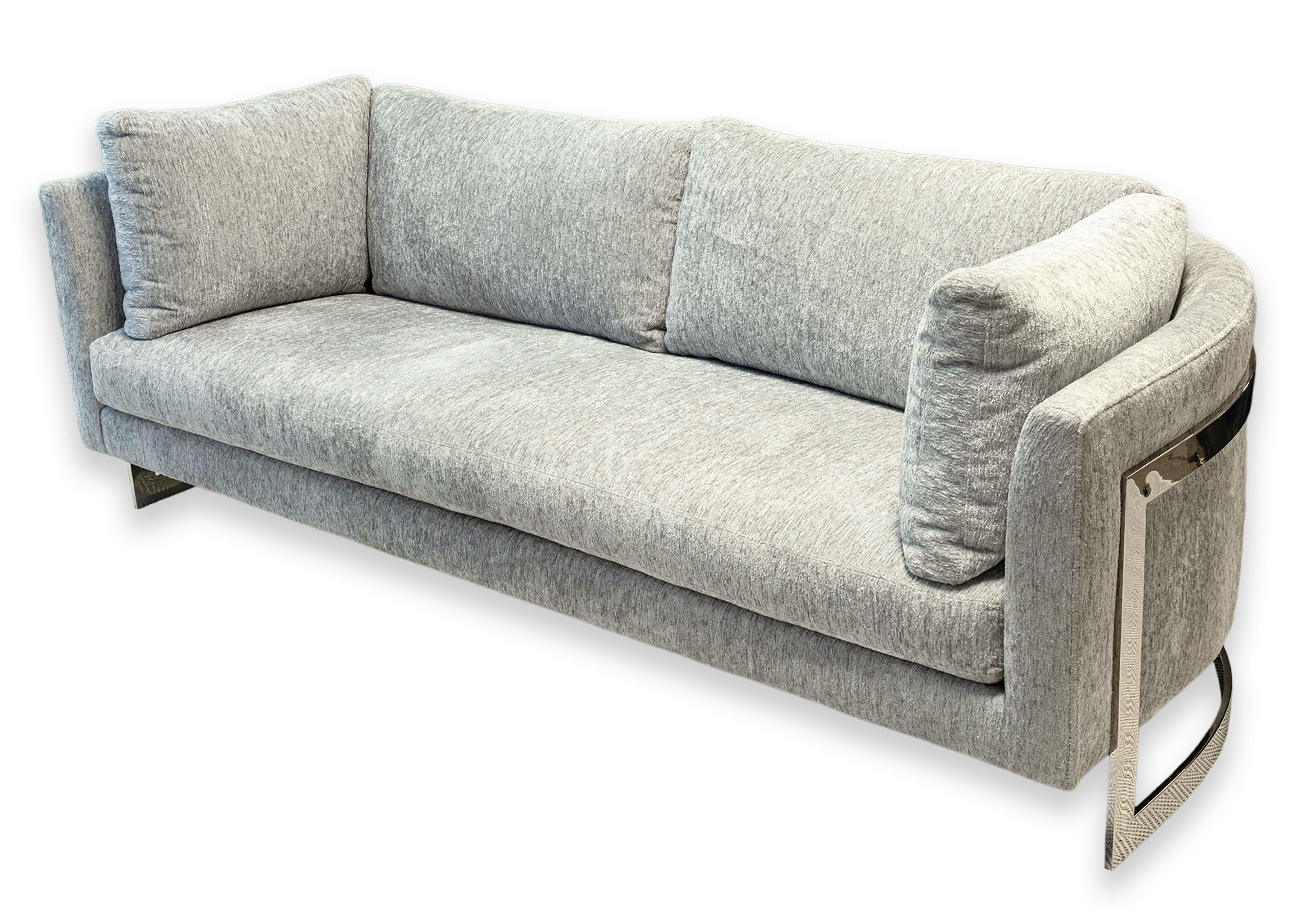 Milo Baughman for Thayer Coggin Curved Chrome Floating Cantilever Sofa For Sale 3