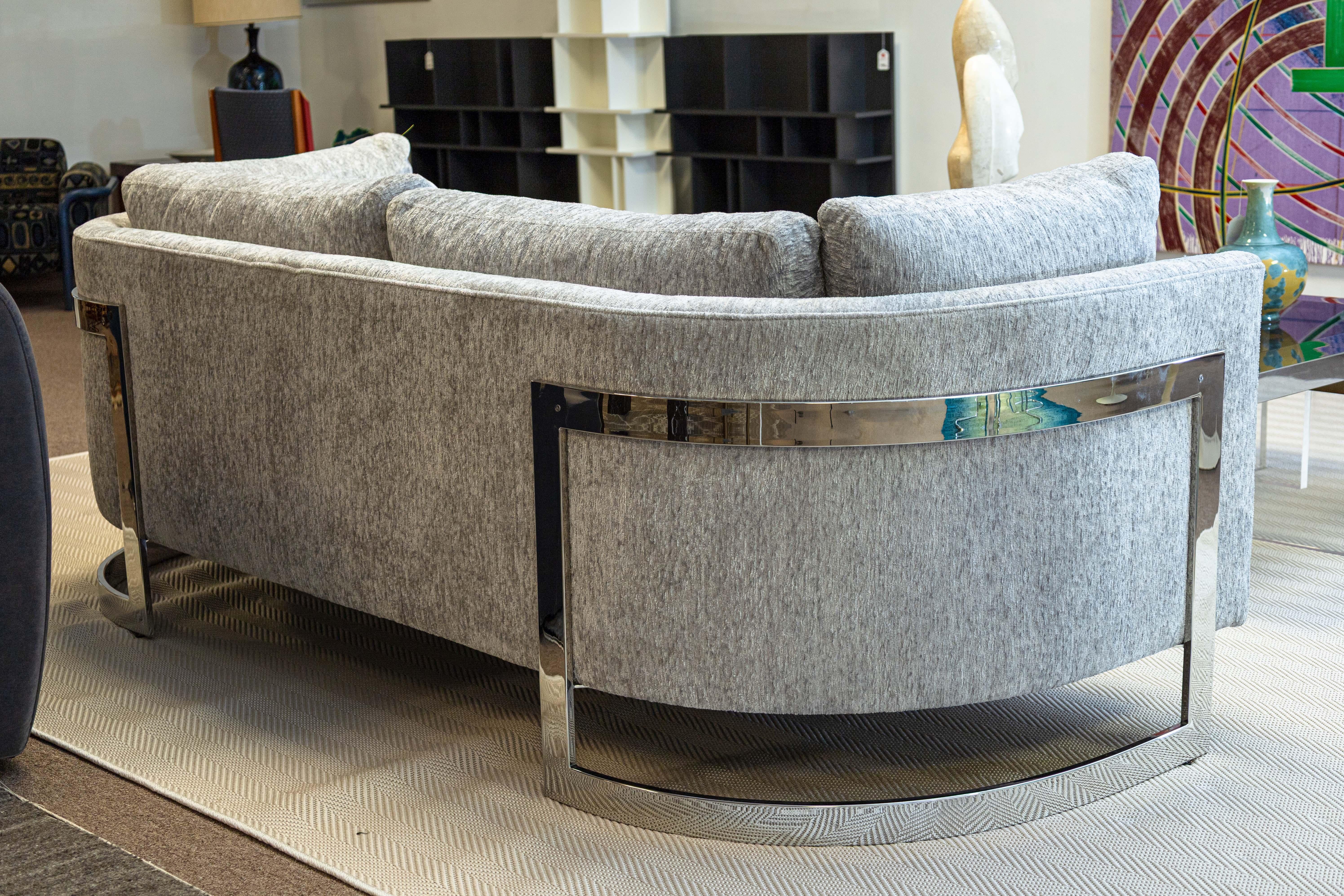 20th Century Milo Baughman for Thayer Coggin Curved Chrome Floating Cantilever Sofa For Sale