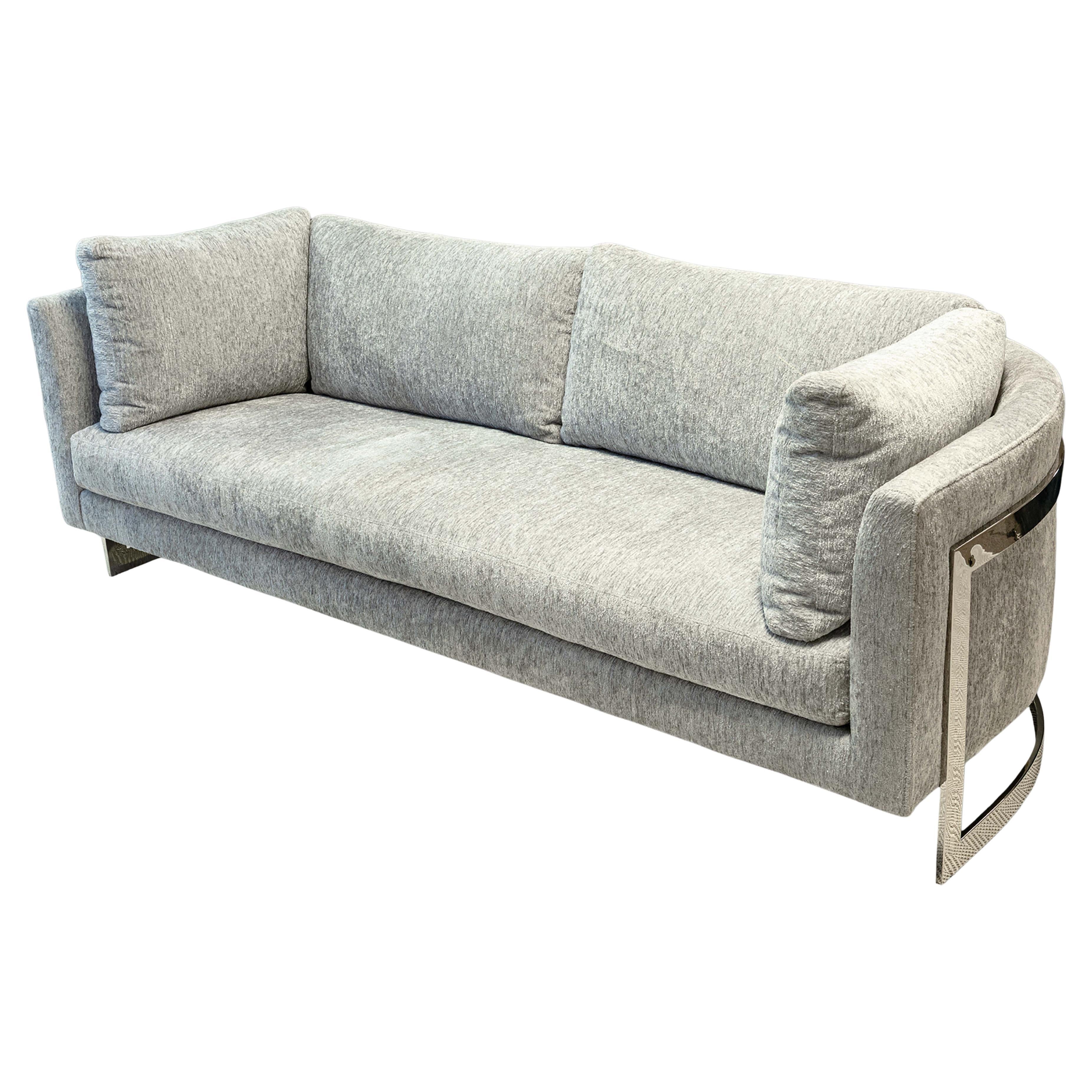 Milo Baughman for Thayer Coggin Curved Chrome Floating Cantilever Sofa