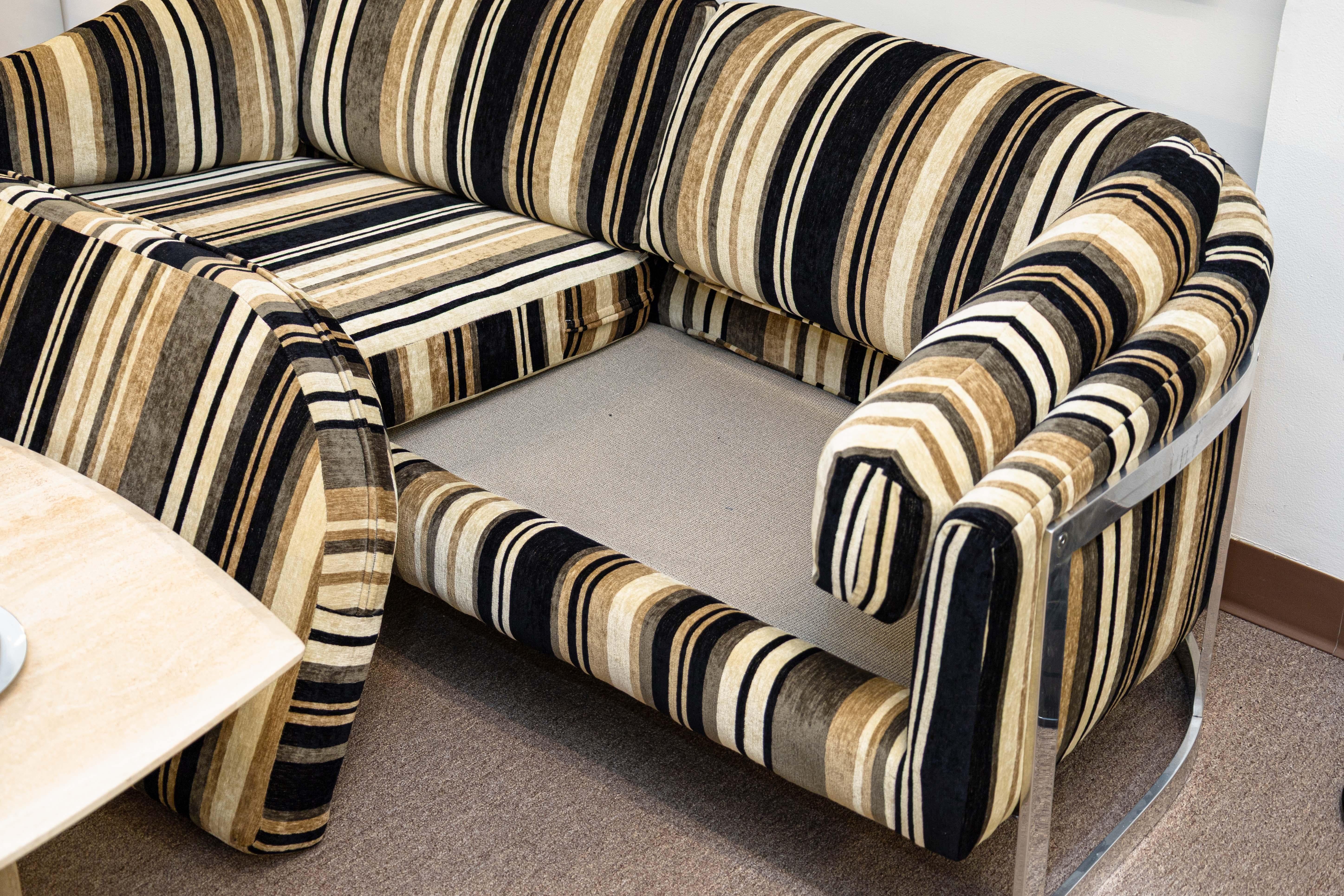 Fabric Milo Baughman for Thayer Coggin Curved Floating Chrome Cantilever Loveseat Sofa