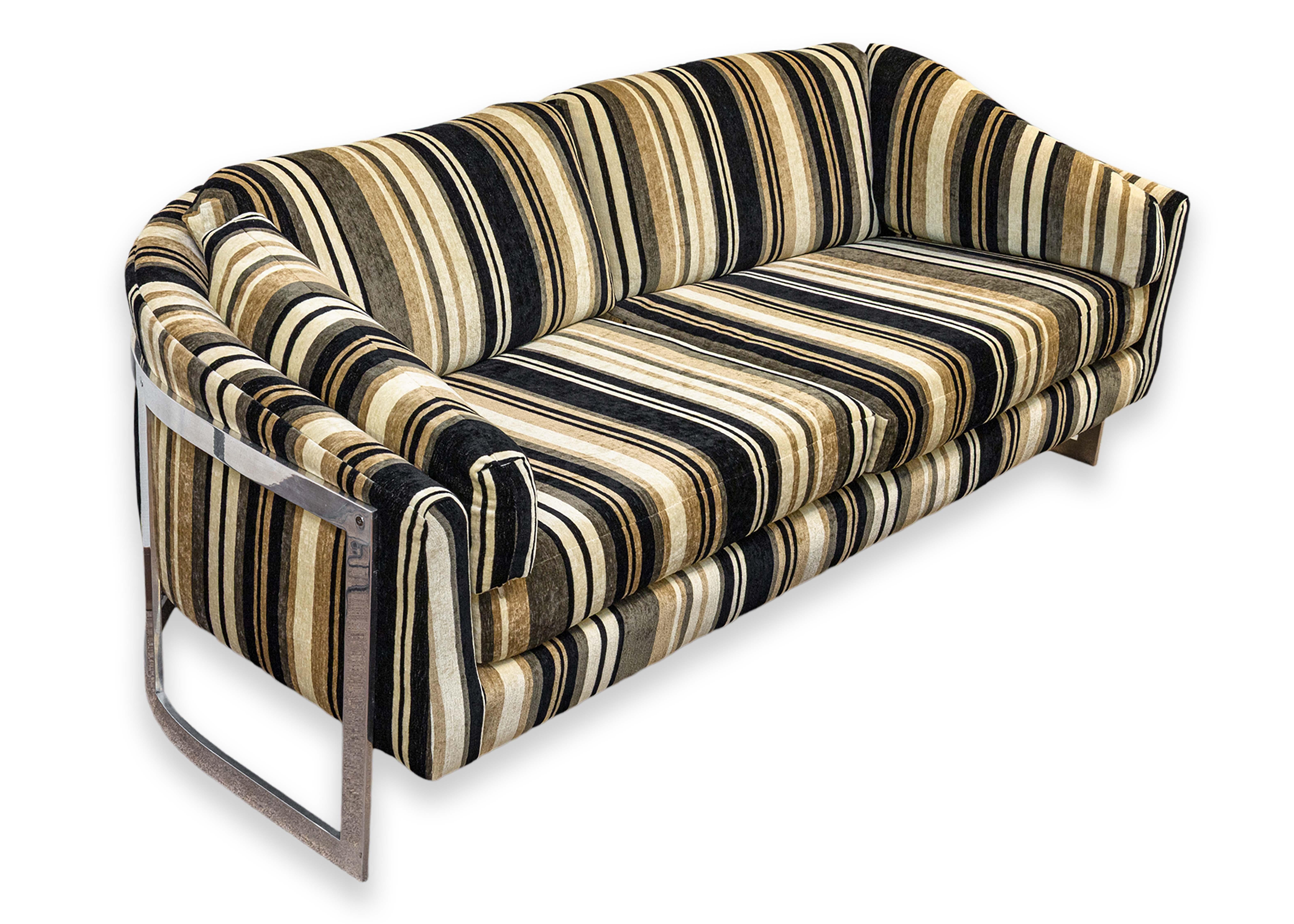 Milo Baughman for Thayer Coggin Curved Floating Chrome Cantilever Loveseat Sofa 2