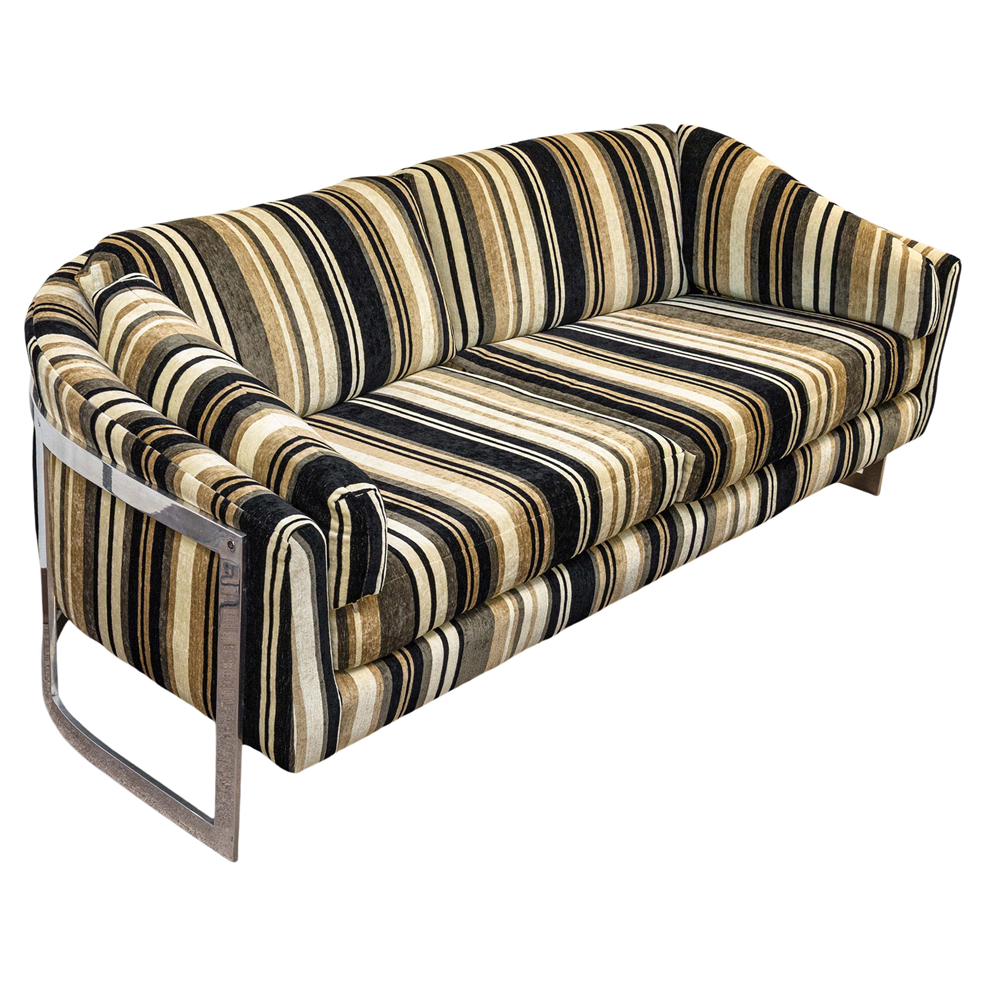 Milo Baughman for Thayer Coggin Curved Floating Chrome Cantilever Loveseat Sofa