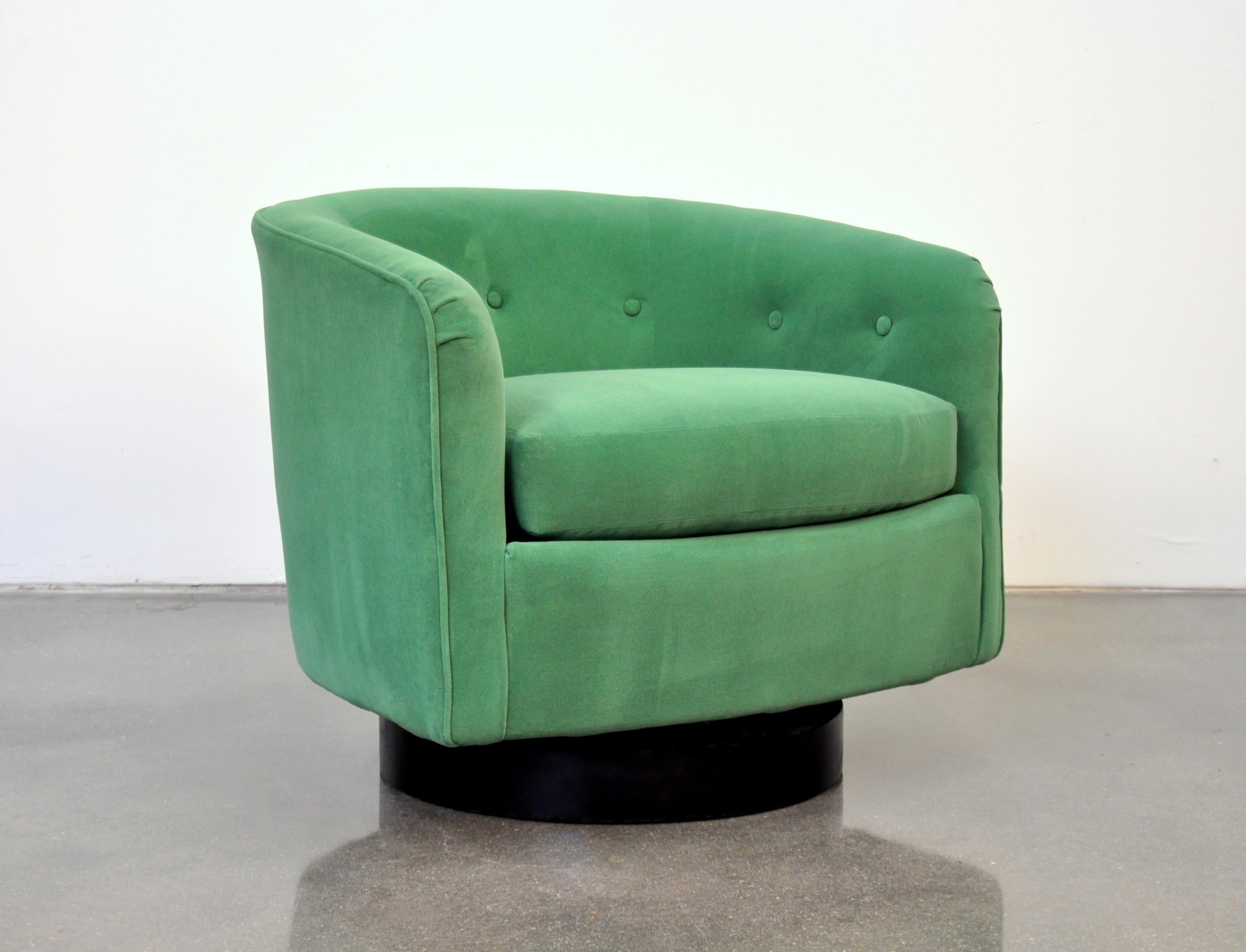American Milo Baughman for Thayer Coggin Emerald Green Velvet Swivel Lounge Chair