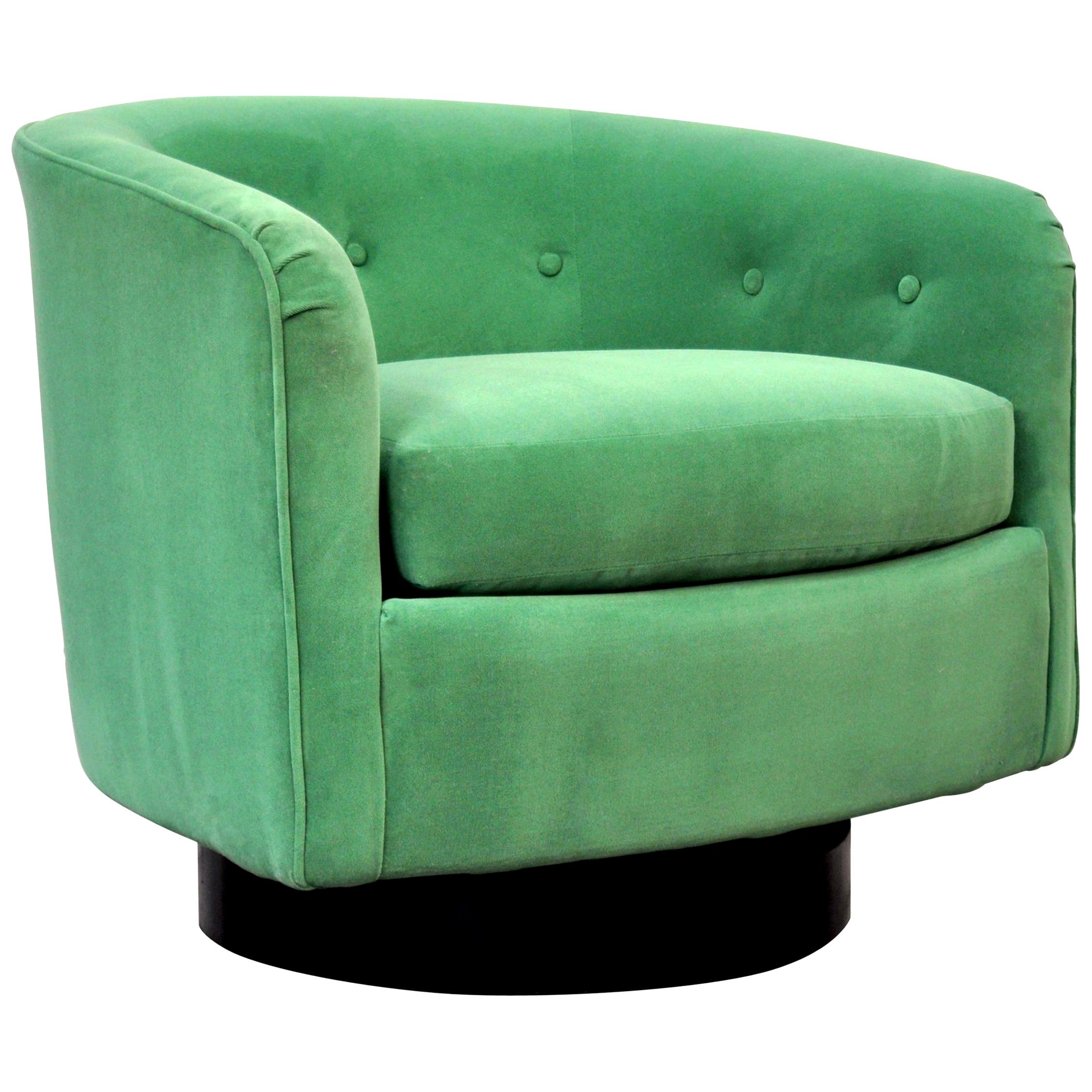 Milo Baughman for Thayer Coggin Emerald Green Velvet Swivel Lounge Chair