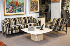 Milo Baughman pour Thayer Coggin Flat Bar Chaise longue chromée avec tissu rayé