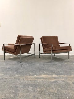Milo Baughman for Thayer Coggin Flat Bar Chrome Lounge Chairs