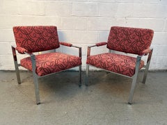 Milo Baughman for Thayer Coggin Flat Bar Chrome Lounge Chairs
