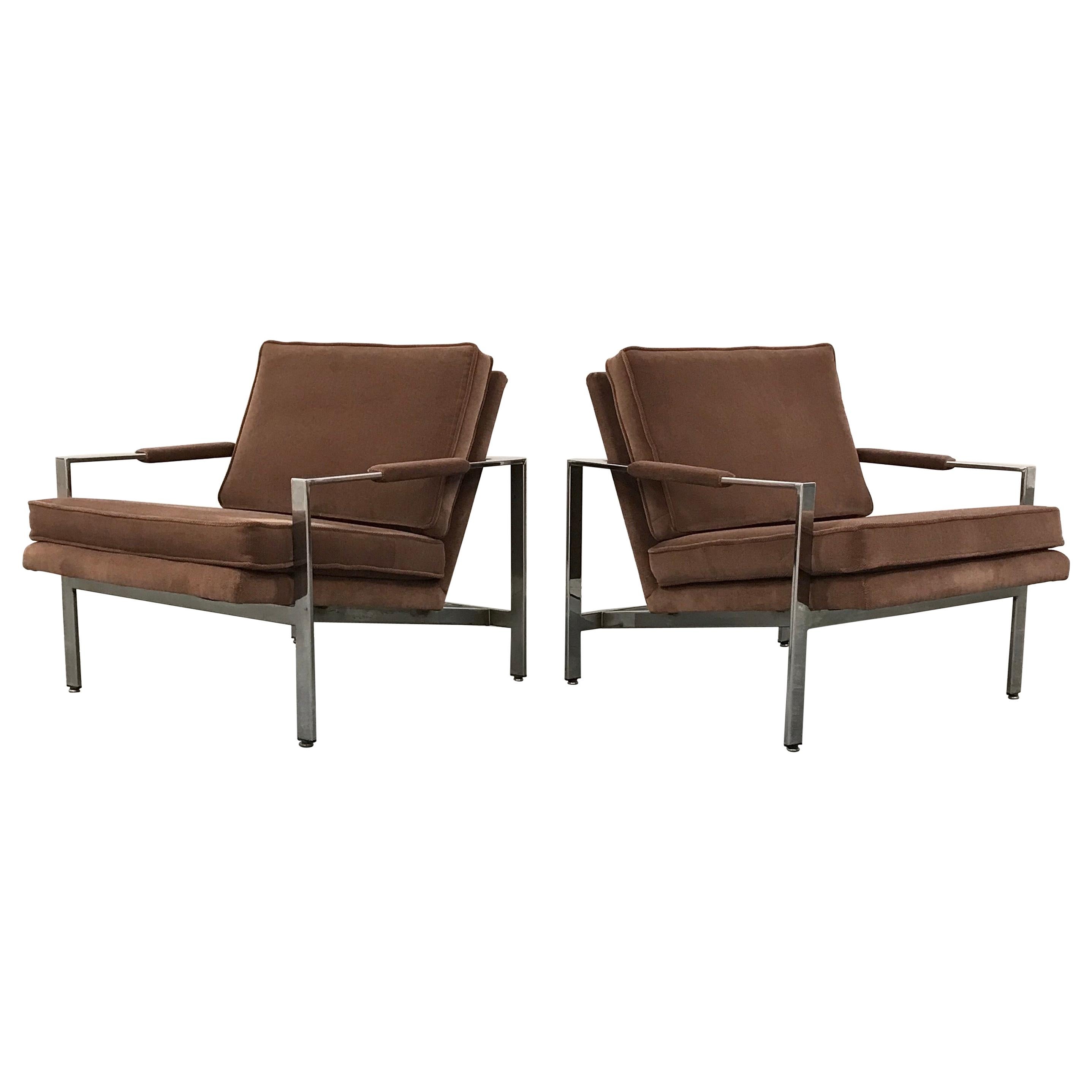 Milo Baughman for Thayer Coggin Flat Bar Chrome Lounge Chairs at 1stDibs