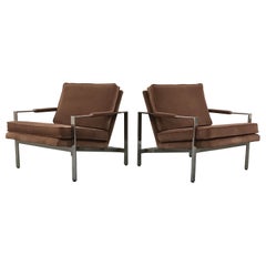 Milo Baughman for Thayer Coggin Flat Bar Chrome Lounge Chairs