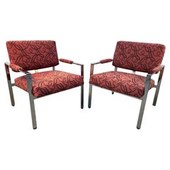 Milo Baughman for Thayer Coggin Flat Bar Chrome Lounge Chairs