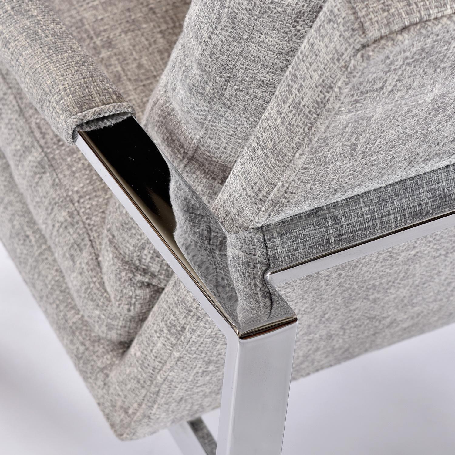 Milo Baughman für Thayer Coggin 951 Flache Bar-Chrom-Loungesessel in grauem Tweed im Angebot 5