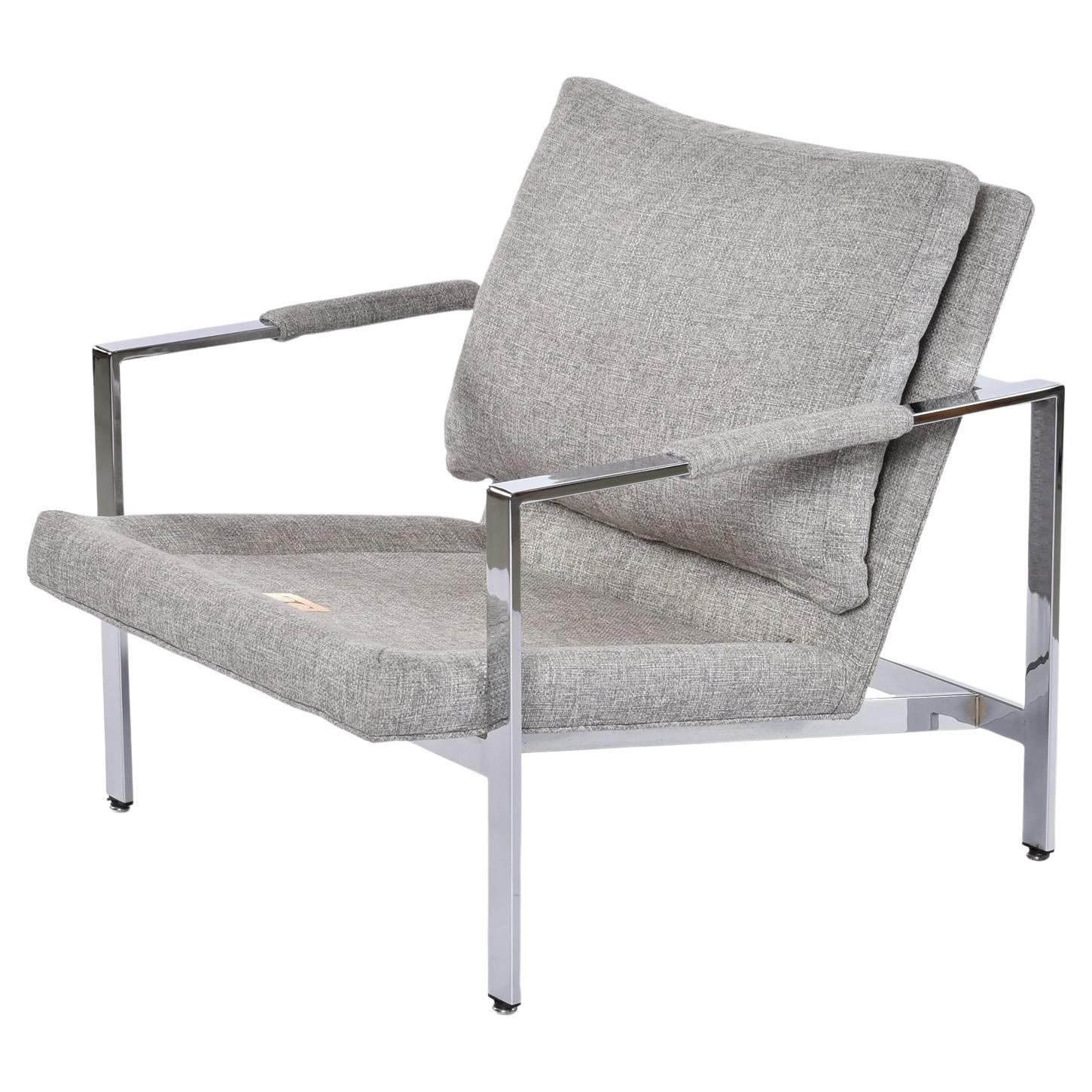 Milo Baughman For Thayer Coggin 951 Flat Bar Chrome Lounge Chairs in Grey Tweed For Sale 3