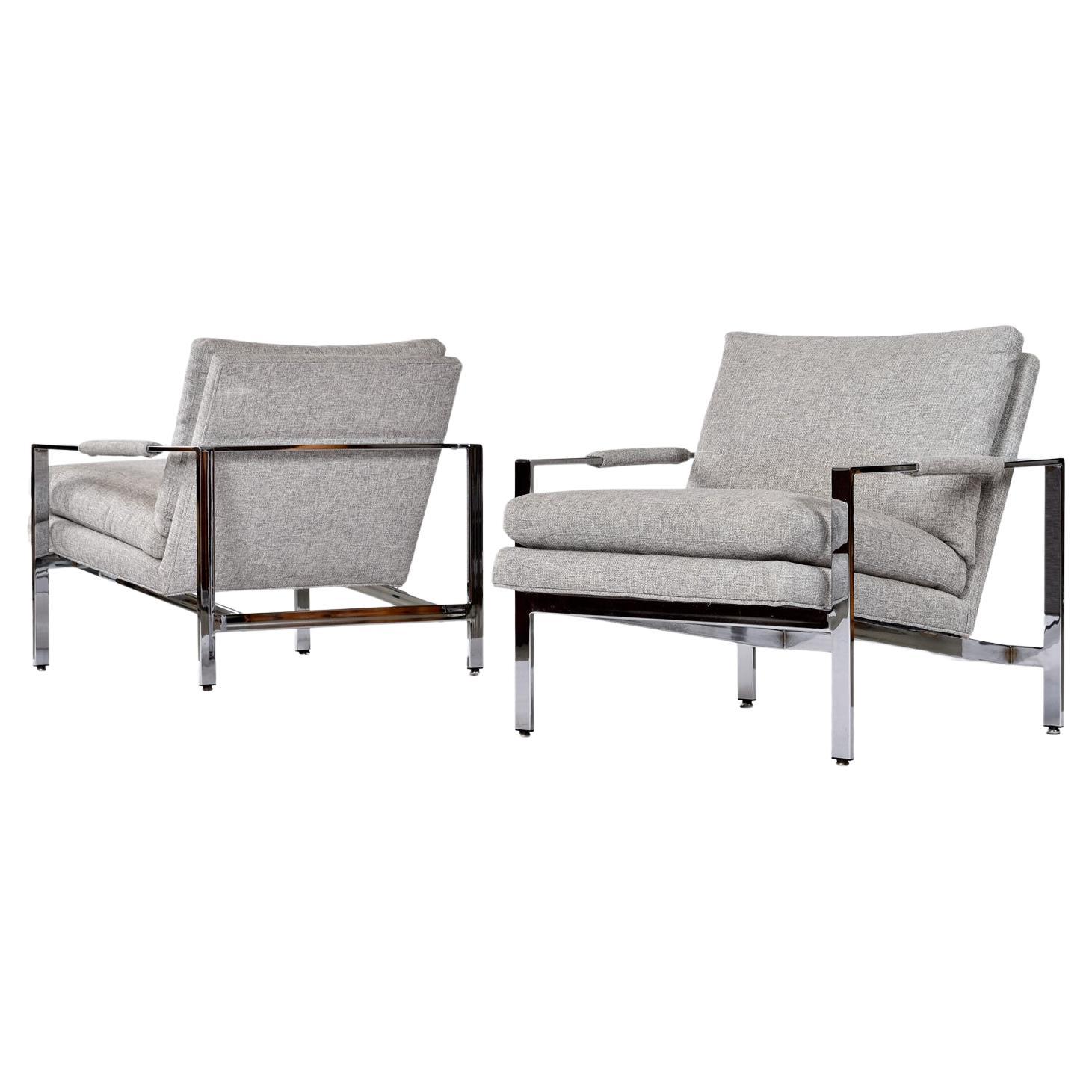 Milo Baughman für Thayer Coggin 951 Flache Bar-Chrom-Loungesessel in grauem Tweed