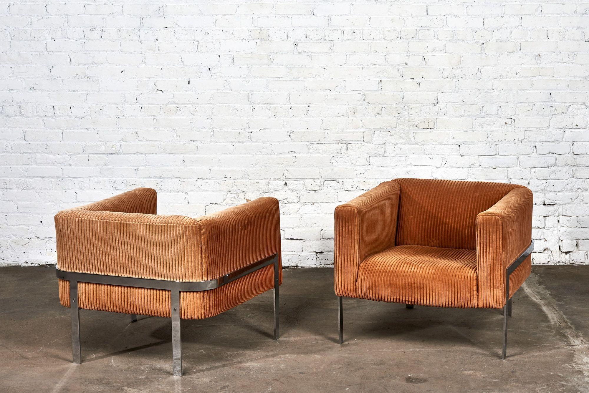 Late 20th Century Milo Baughman for Thayer Coggin Flatbar Lounge Chairs, 1970 For Sale