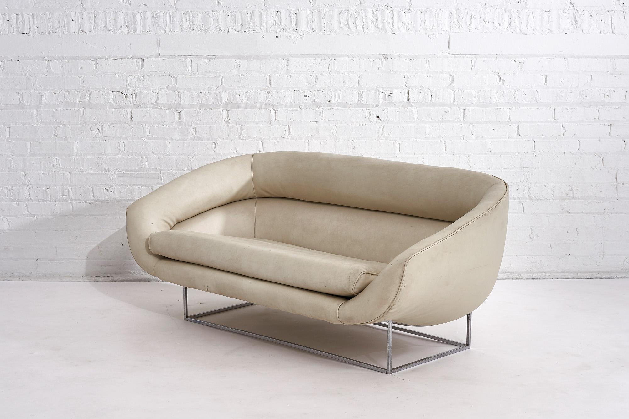 Milo Baughman for Thayer Coggin floating chrome settee. Original upholstery, circa 1970.