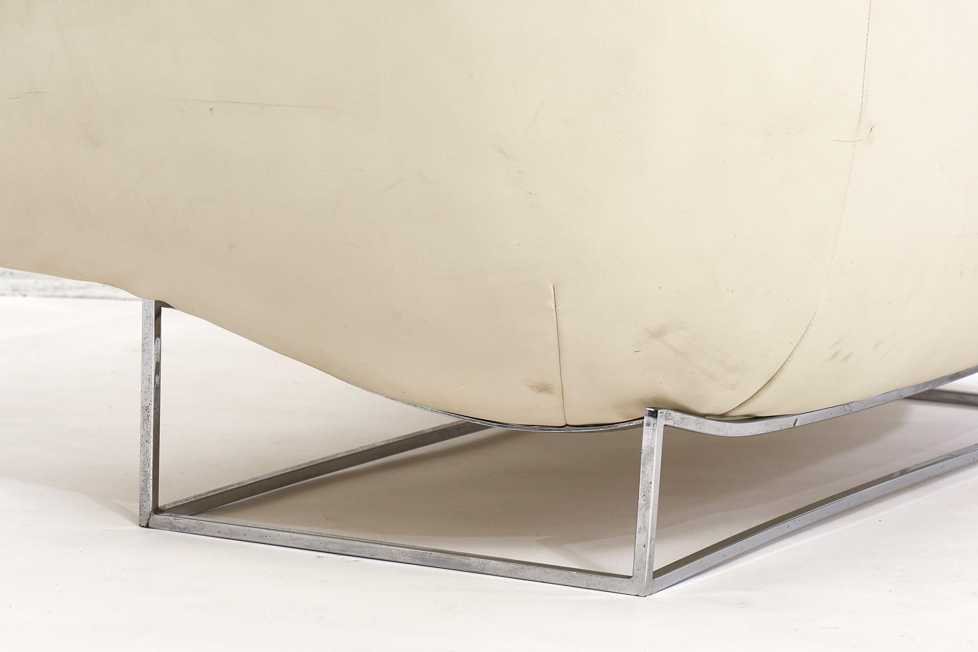 Faux Leather Milo Baughman for Thayer Coggin Floating Chrome Settee, 1970