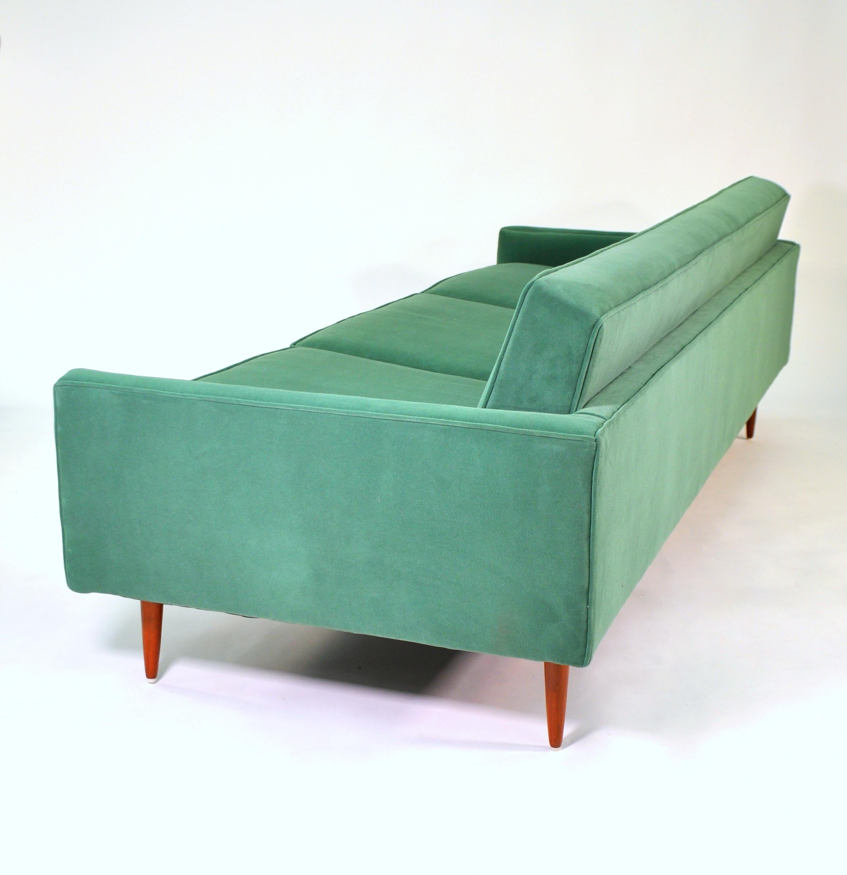 Walnut Milo Baughman for Thayer Coggin Green Velvet Sofa