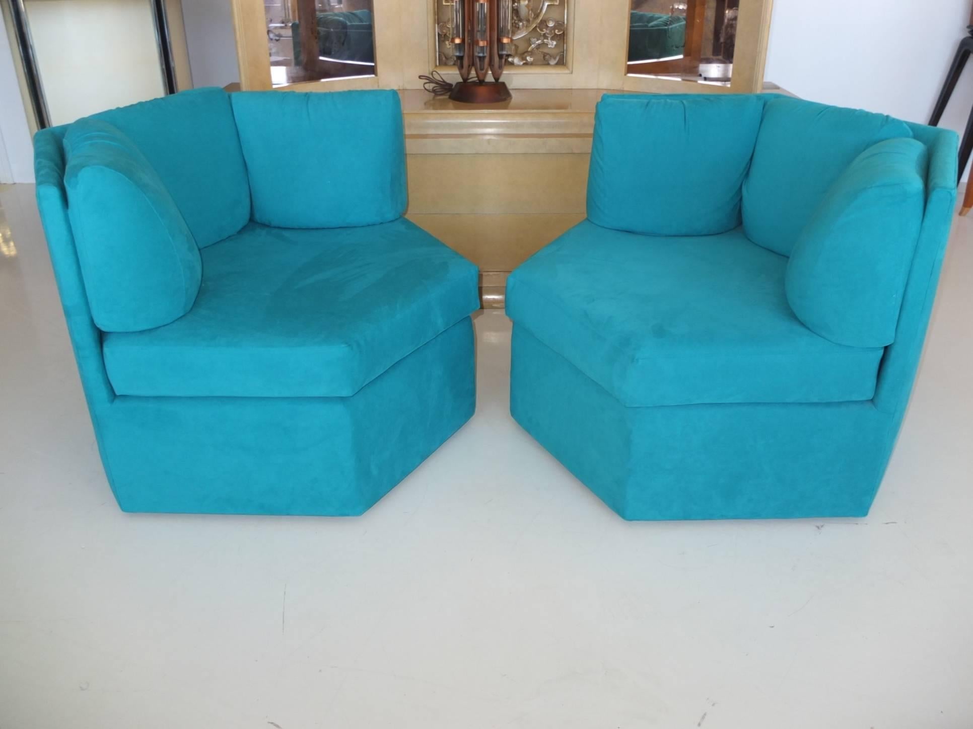Mid-Century Modern Milo Baughman for Thayer Coggin Hexagonal Swivel Lounge Chairs (3 available)