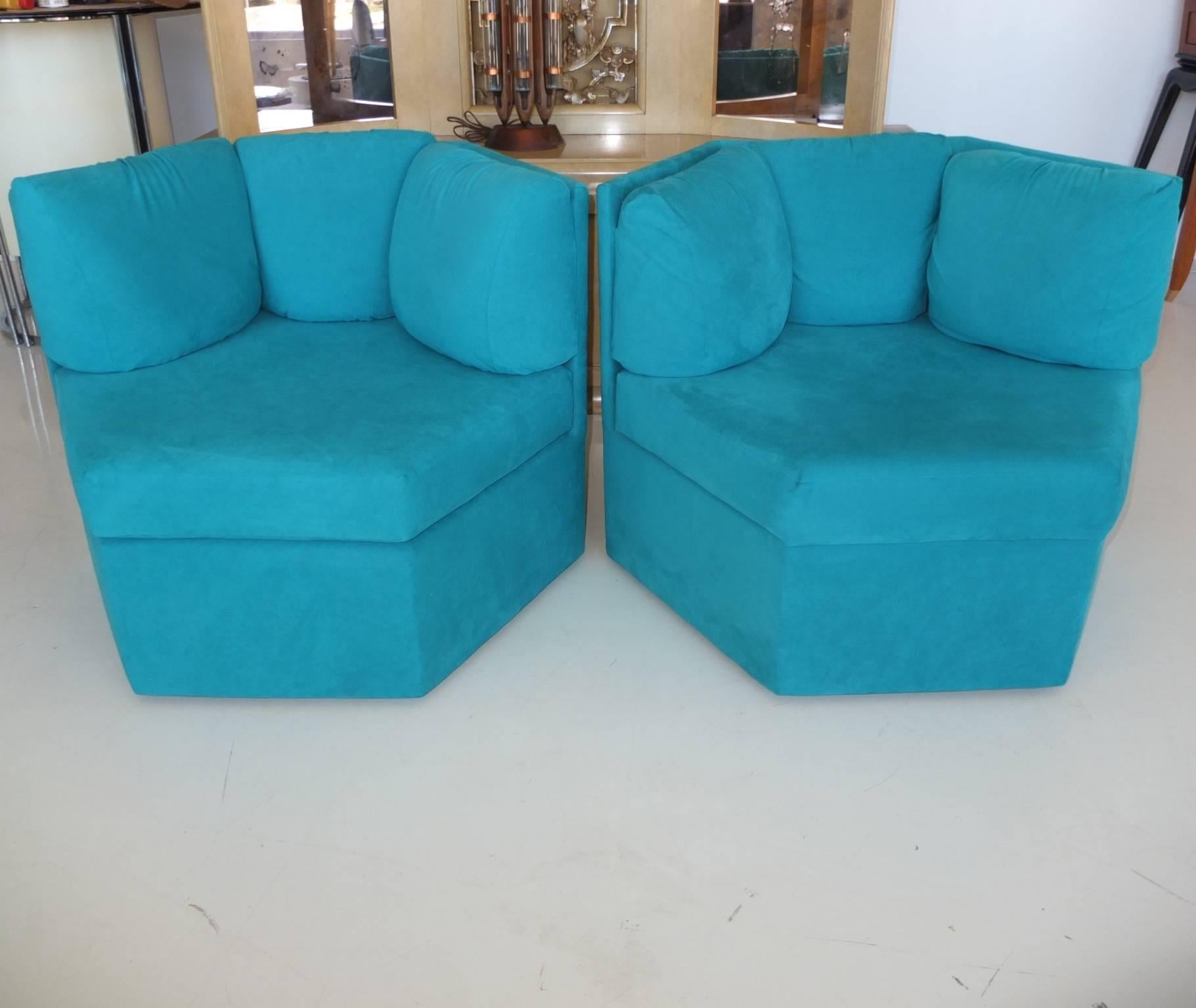 American Milo Baughman for Thayer Coggin Hexagonal Swivel Lounge Chairs (3 available)