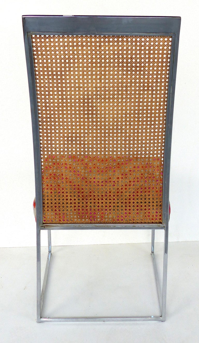 Milo Baughman Thayer Coggin Set of Six High Back Chrome and Caned Dining Chairs For Sale at 1stDibs