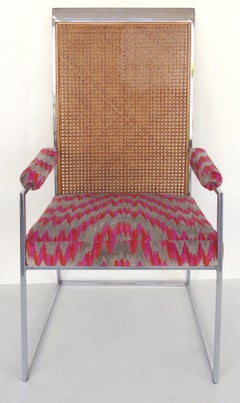 Milo Baughman Thayer Coggin Set of Six High Back Chrome & Caned Dining Chairs