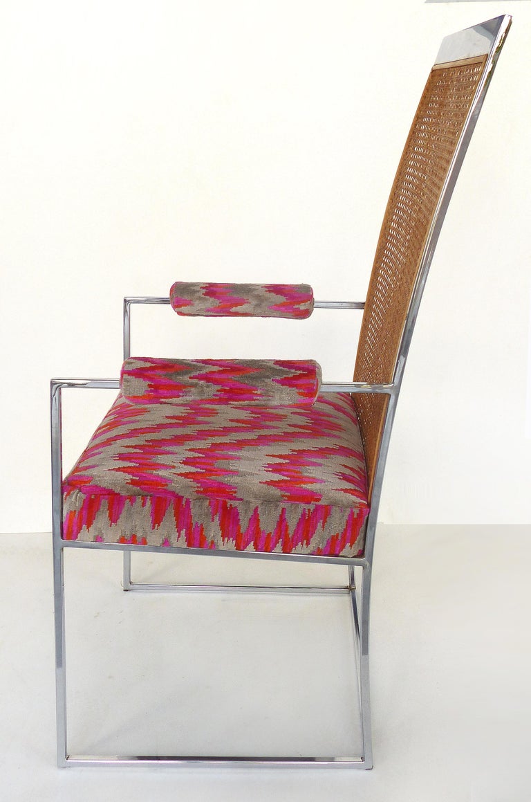 Milo Baughman Thayer Coggin Set of Six High Back Chrome and Caned Dining Chairs For Sale at 1stDibs