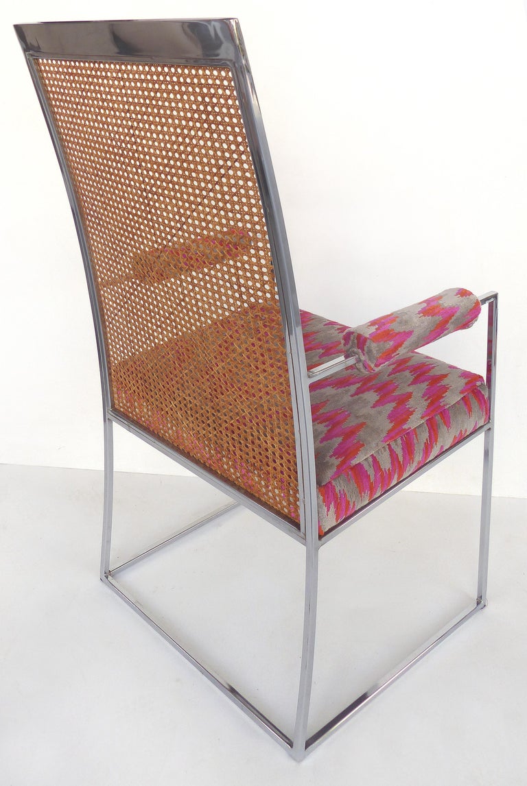 Milo Baughman Thayer Coggin Set of Six High Back Chrome and Caned Dining Chairs For Sale at 1stDibs