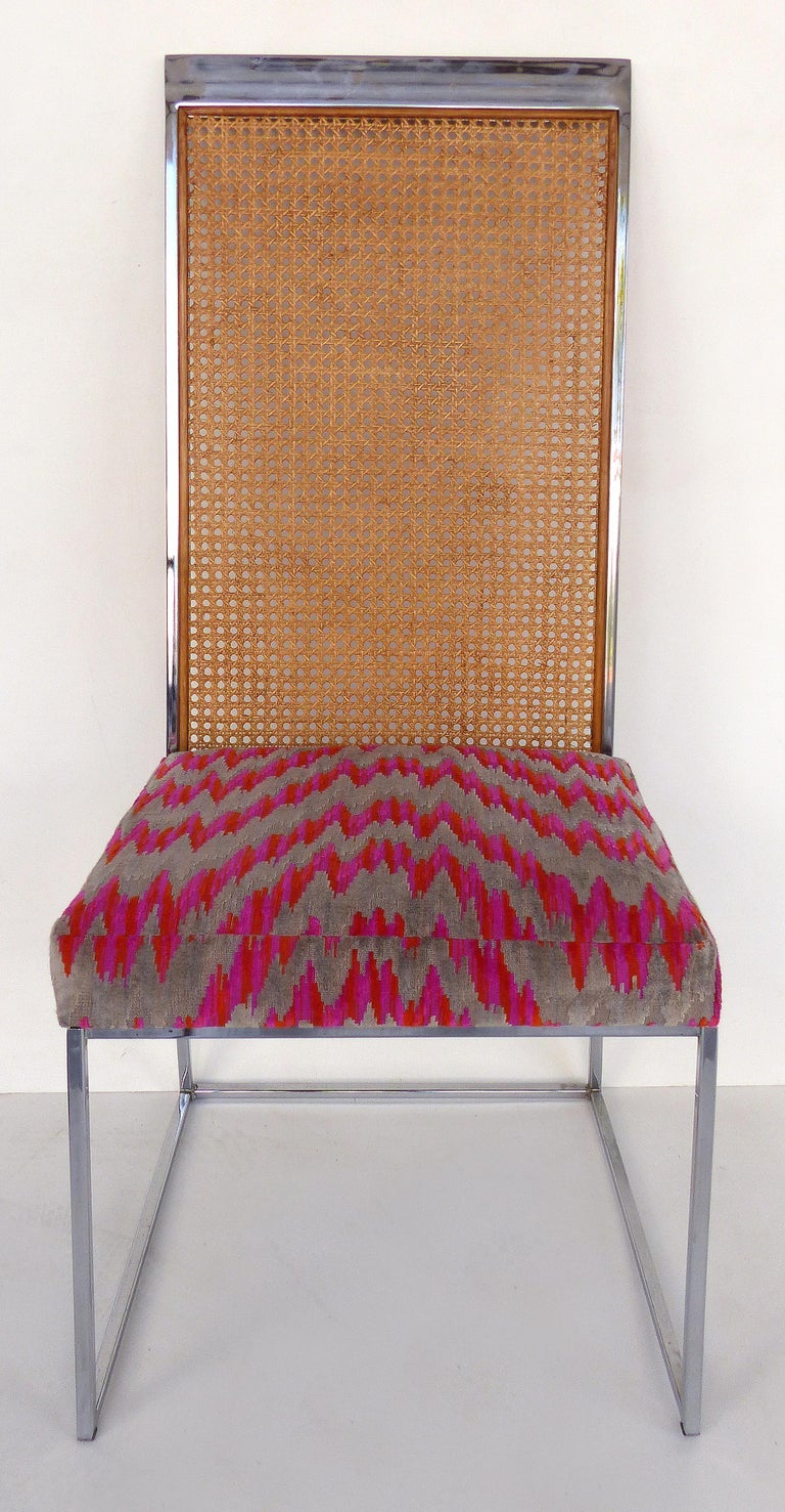 Milo Baughman Thayer Coggin Set of Six High Back Chrome and Caned Dining Chairs For Sale at 1stDibs