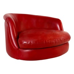 Milo Baughman for Thayer Coggin Leather Swivel Tub Chair, 2000